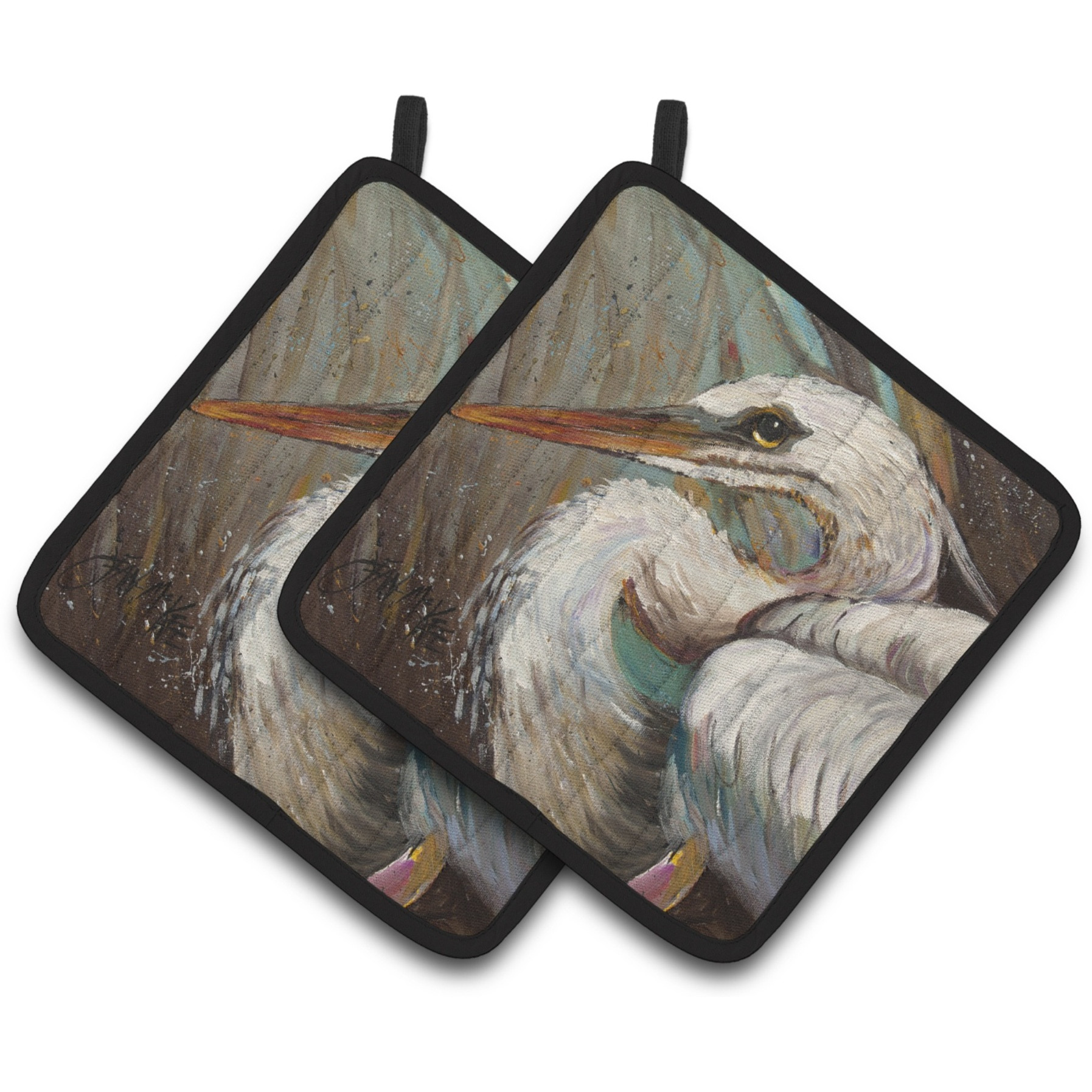 &quotCaroline's Treasures White Egret Pair of Pot Holders JMK1212PTHD, 7.5HX7.5W, Multicolor"
