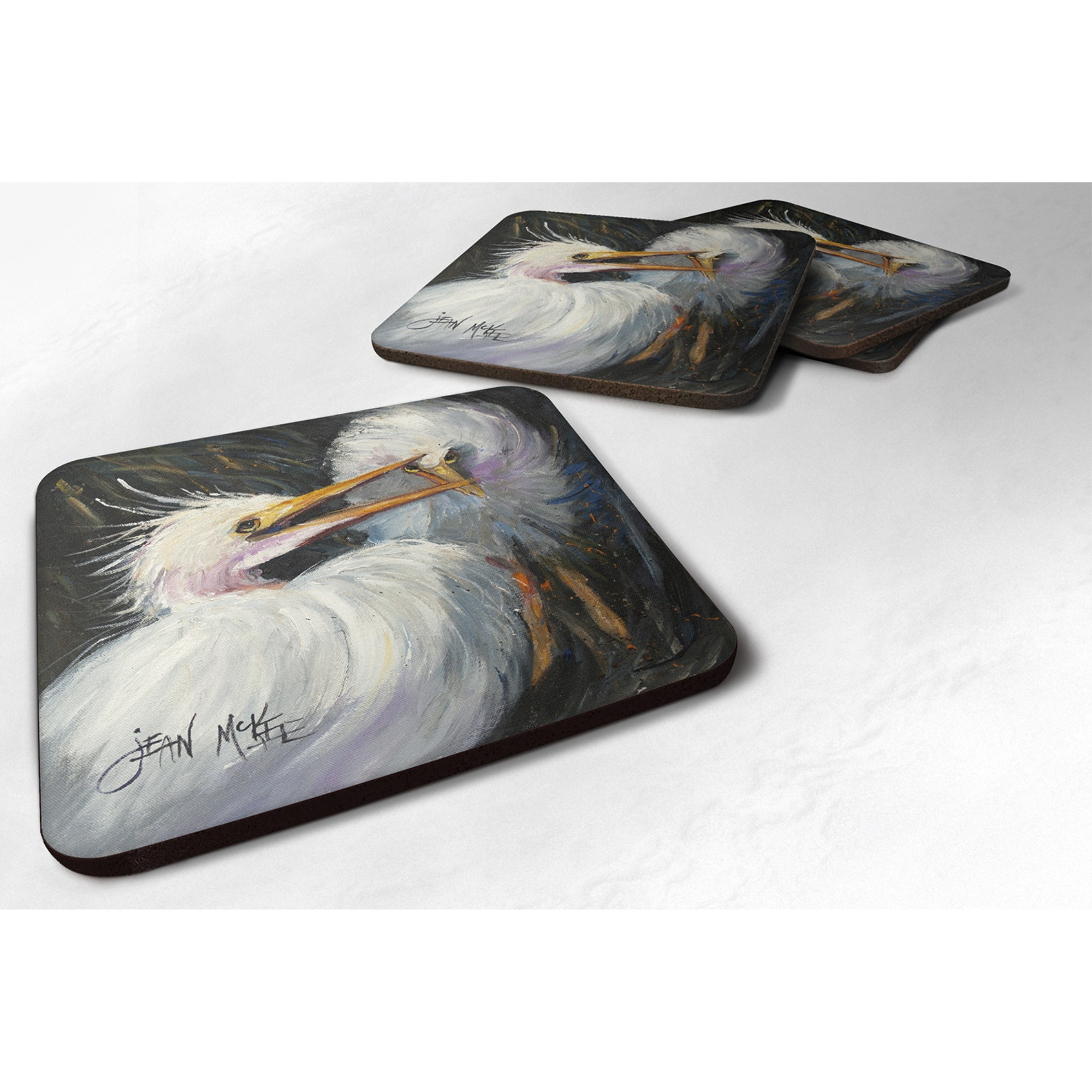&quotCaroline's Treasures JMK1213FC White Egret Foam Coaster (Set of 4), 3.5"" H x 3.5"" W, Multicolor"