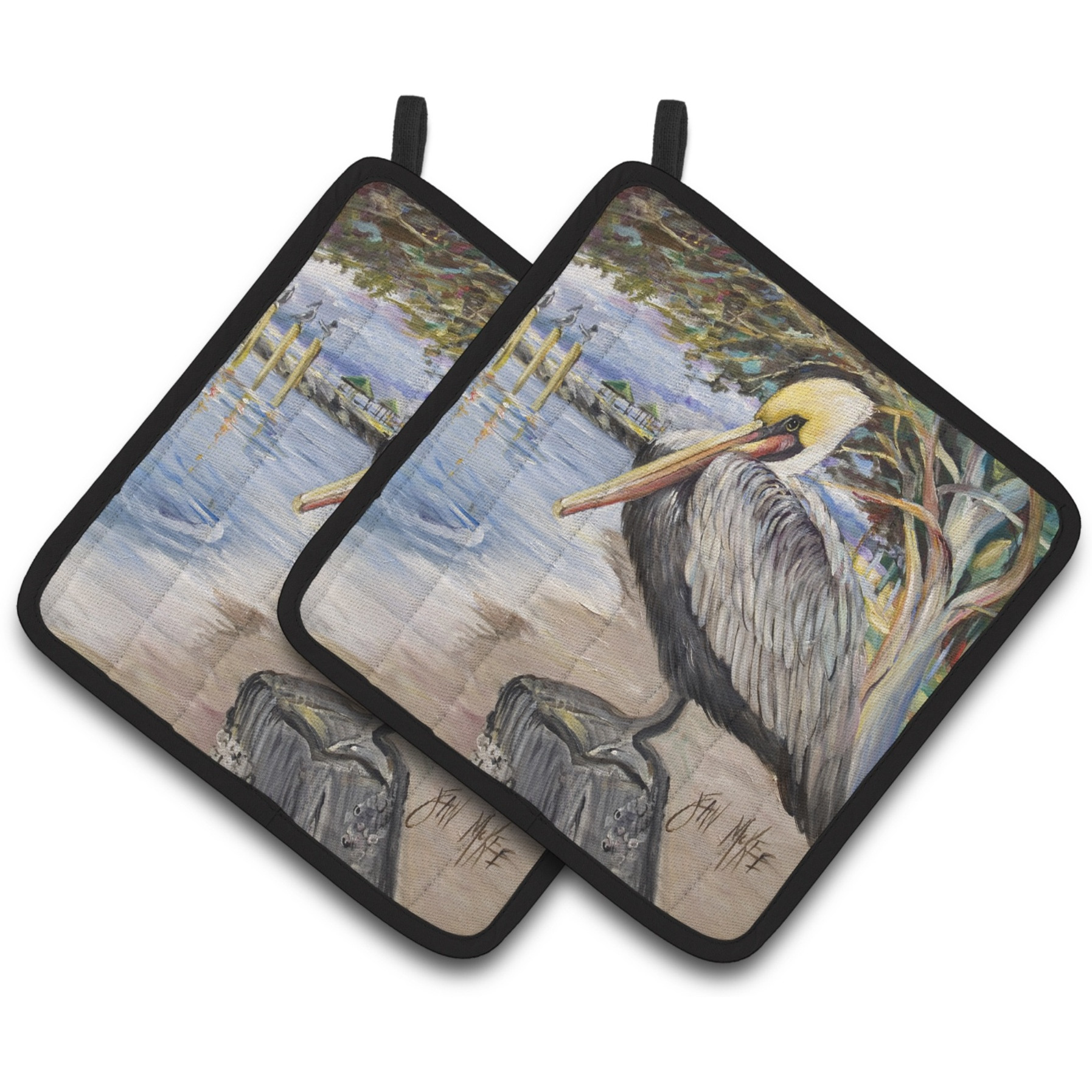 &quotCaroline's Treasures Pelican Bay Pair of Pot Holders JMK1218PTHD, 7.5HX7.5W, Multicolor"