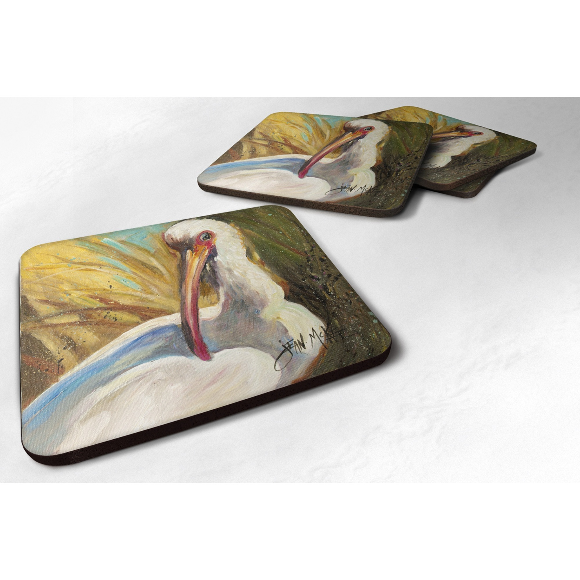 &quotCaroline's Treasures JMK1222FC White Ibis Foam Coaster (Set of 4), 3.5"" H x 3.5"" W, Multicolor"