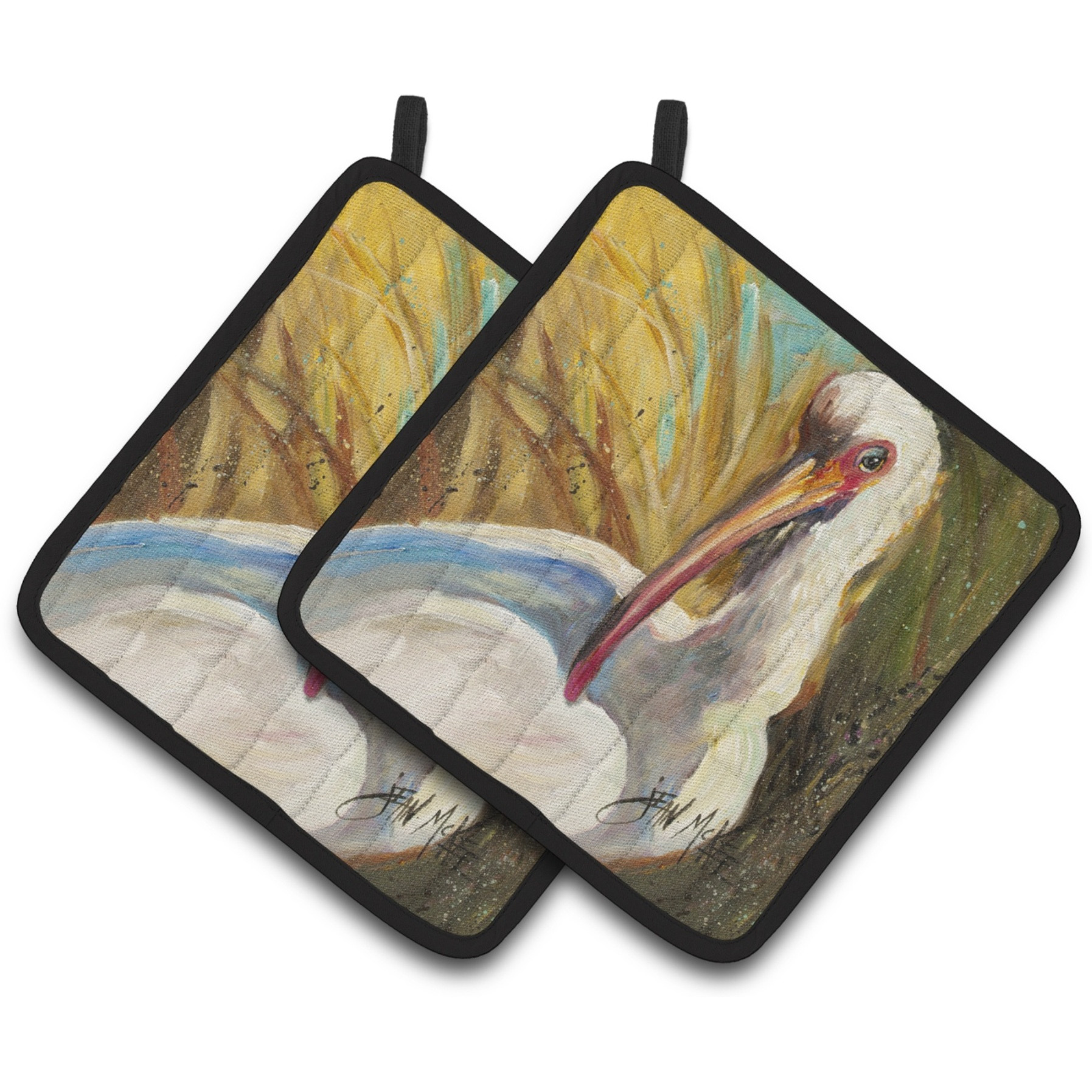 &quotCaroline's Treasures White Ibis Pair of Pot Holders JMK1222PTHD, 7.5HX7.5W, Multicolor"