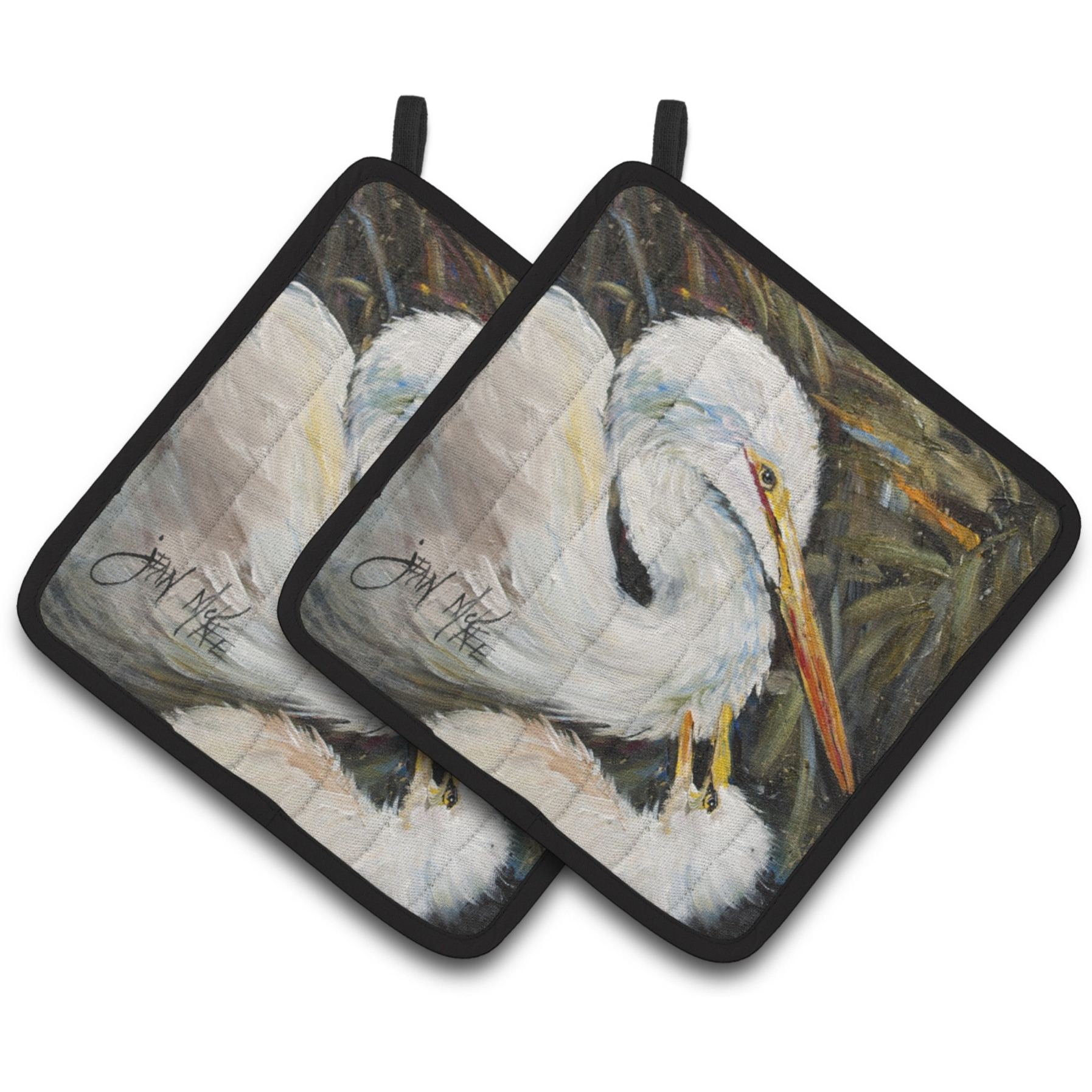 &quotCaroline's Treasures White Egret Pair of Pot Holders JMK1227PTHD, 7.5HX7.5W, Multicolor"
