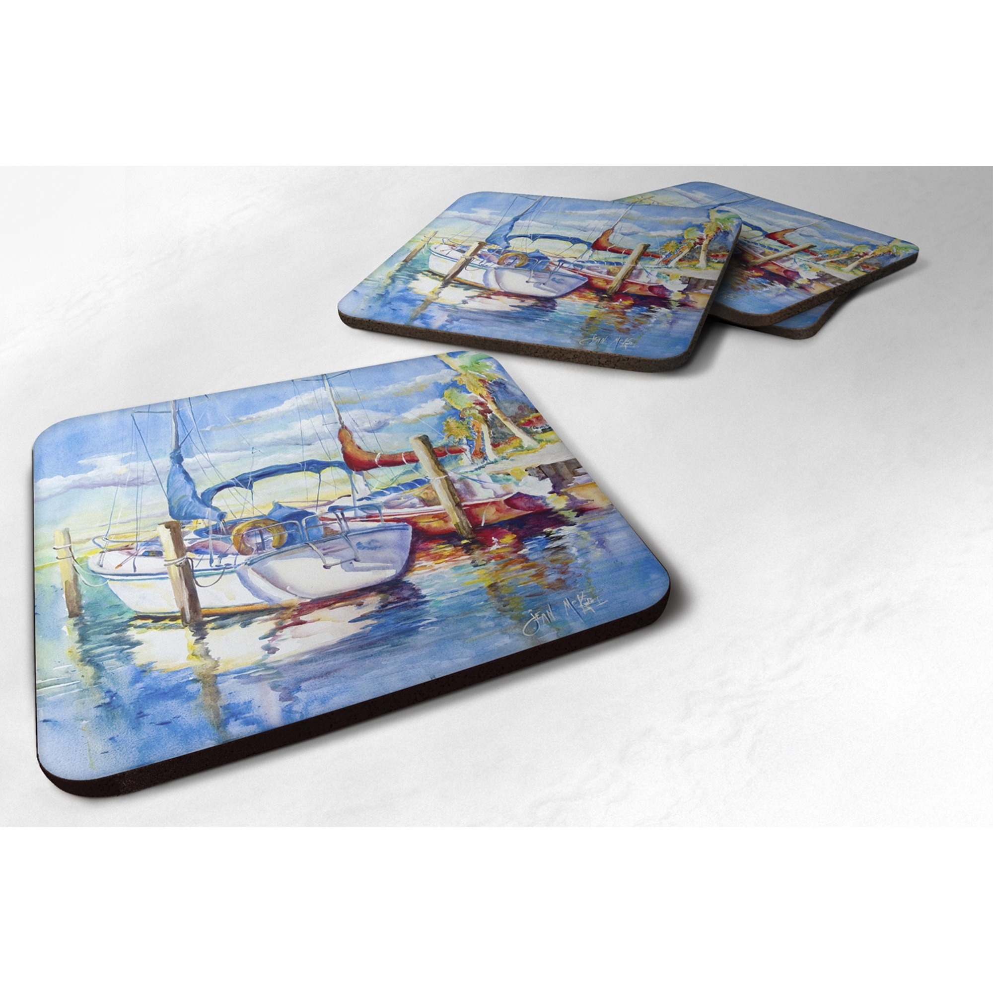 &quotCaroline's Treasures JMK1230FC Towering Q Sailboats Foam Coaster (Set of 4), 3.5"" H x 3.5"" W, Multicolor"