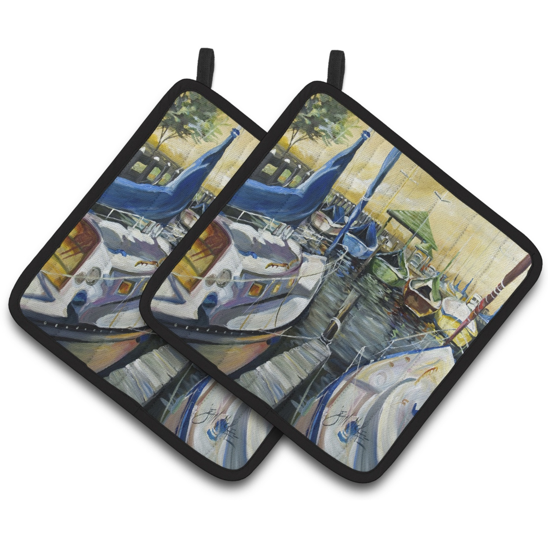 &quotCaroline's Treasures Seven Boats Sailboats Pair of Pot Holders JMK1231PTHD, 7.5HX7.5W, Multicolor"