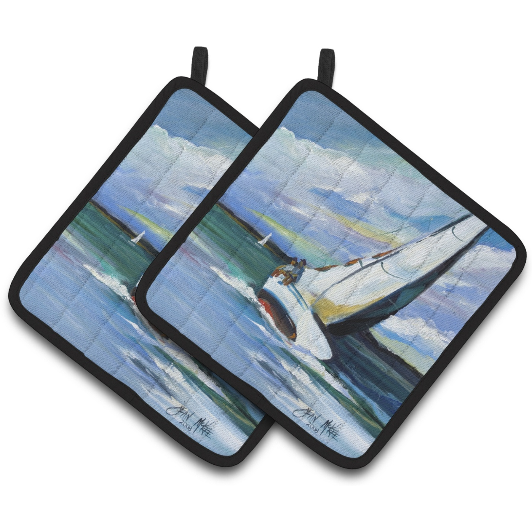 &quotCaroline's Treasures Two & A Sailboat Pair of Pot Holders JMK1232PTHD, 7.5HX7.5W, Multicolor"