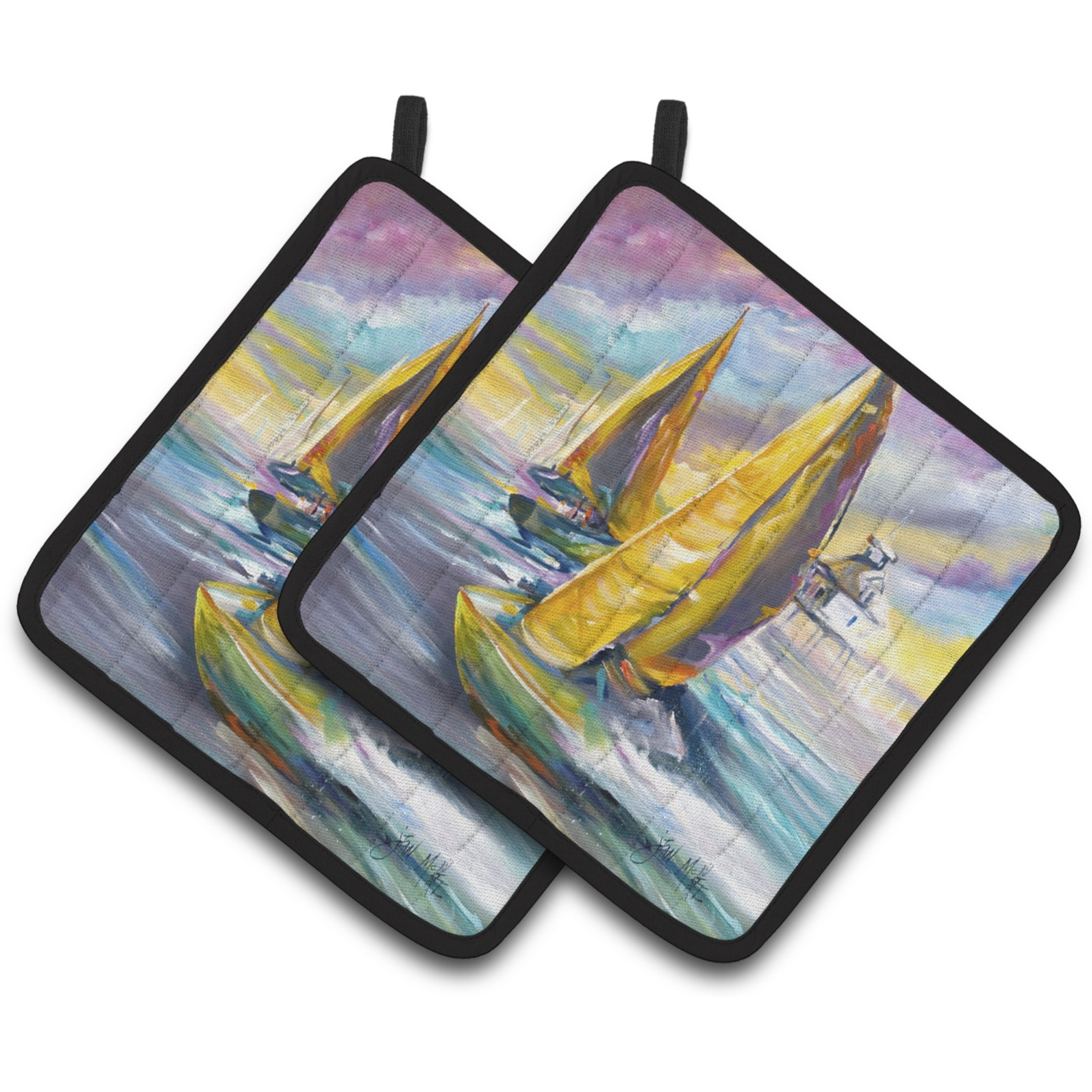 &quotCaroline's Treasures Middle Bay Lighthouse Sailboats Pair of Pot Holders JMK1234PTHD, 7.5HX7.5W, Multicolor"