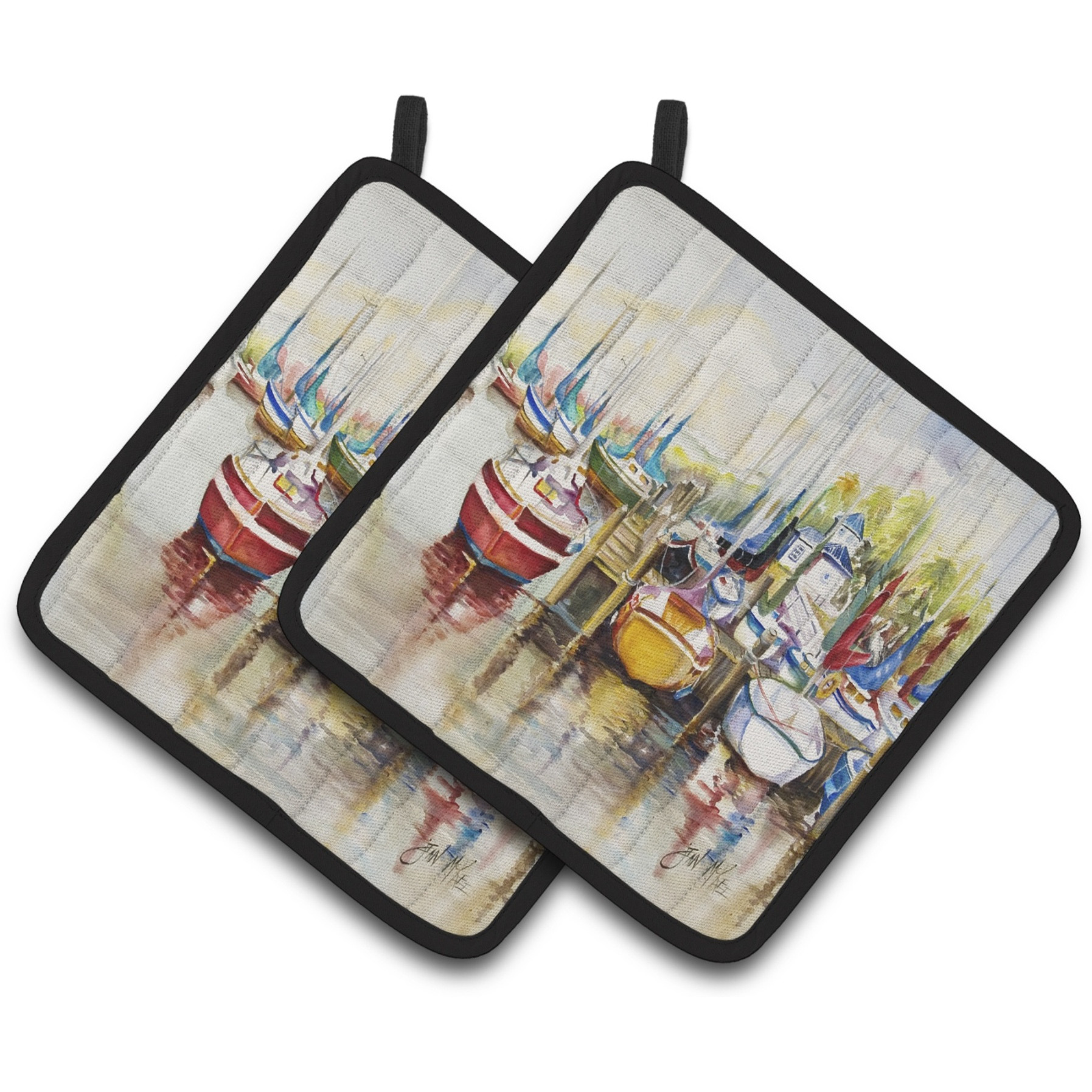 &quotCaroline's Treasures Paradise Sailboats Pair of Pot Holders JMK1235PTHD, 7.5HX7.5W, Multicolor"