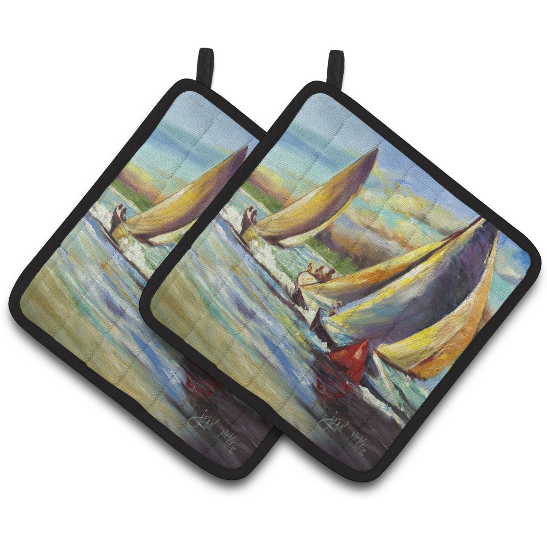 &quotCaroline's Treasures Knost Reggata Sailboats Pair of Pot Holders JMK1236PTHD, 7.5HX7.5W, Multicolor"
