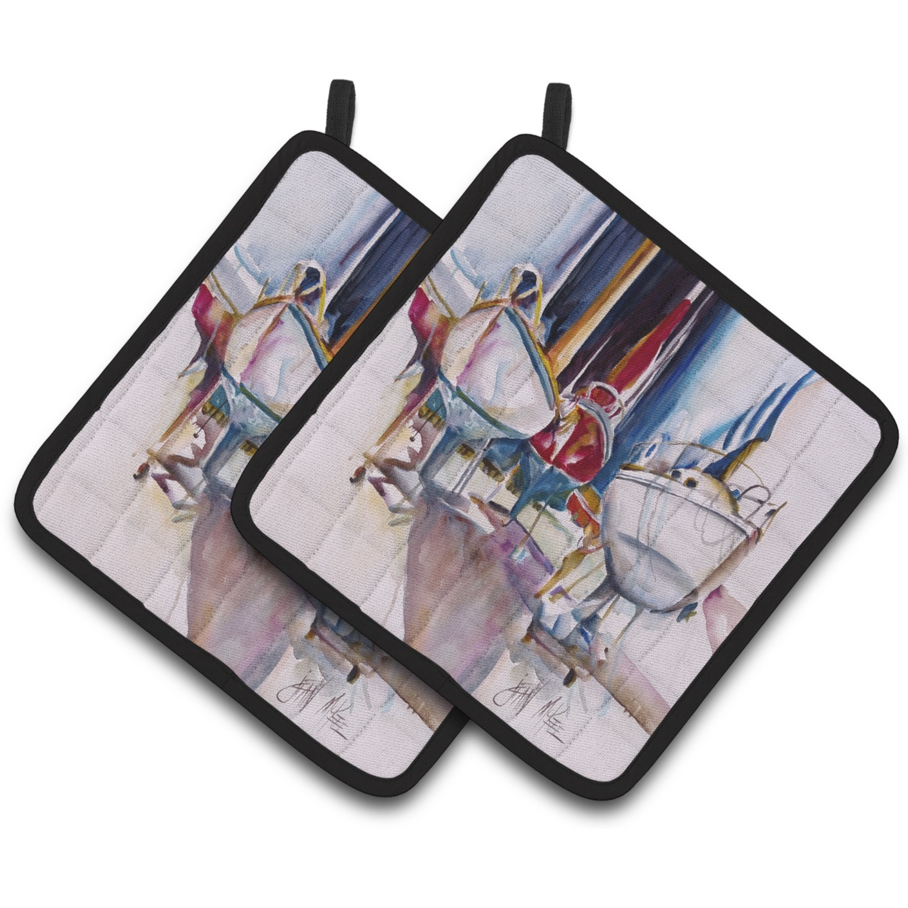 &quotCaroline's Treasures Dry Dock Sailboats Pair of Pot Holders JMK1240PTHD, 7.5HX7.5W, Multicolor"