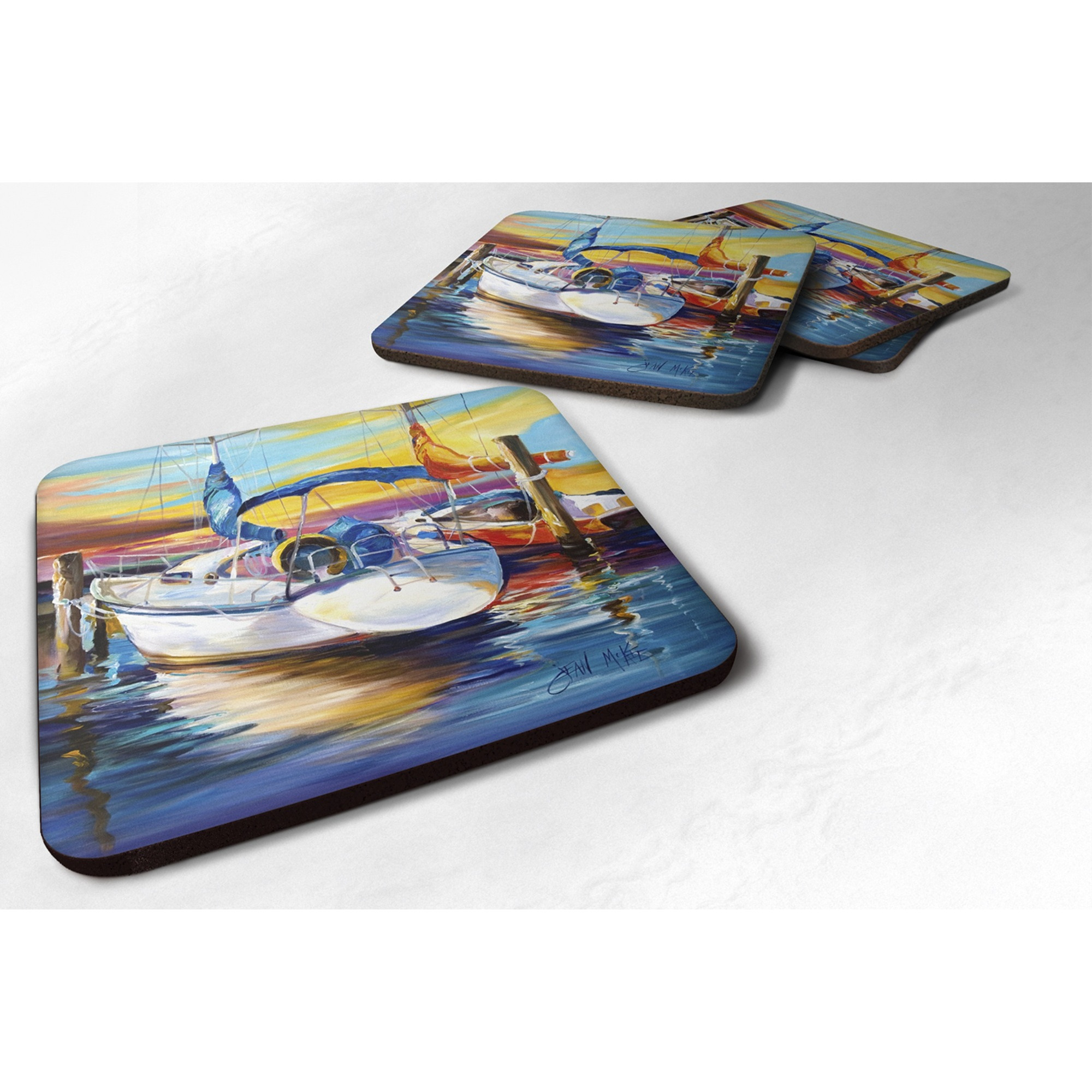 &quotCaroline's Treasures JMK1243FC Symmetry Again Sailboats Foam Coaster (Set of 4), 3.5"" H x 3.5"" W, Multicolor"