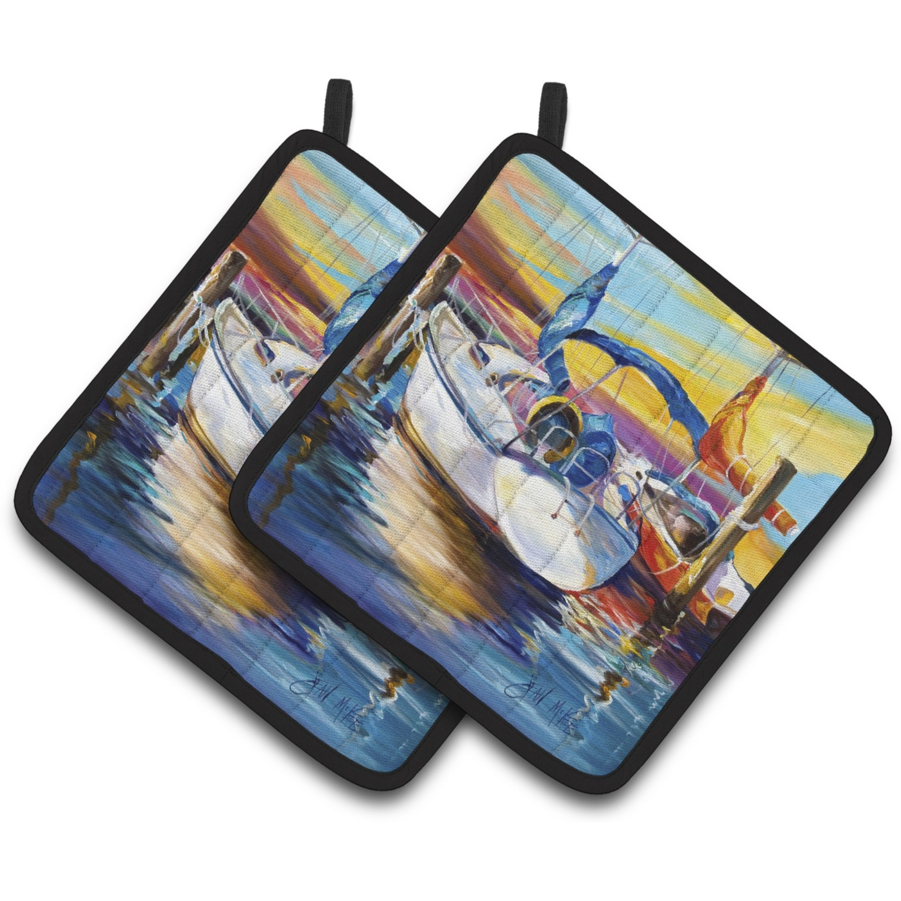 &quotCaroline's Treasures Symmetry Again Sailboats Pair of Pot Holders JMK1243PTHD, 7.5HX7.5W, Multicolor"