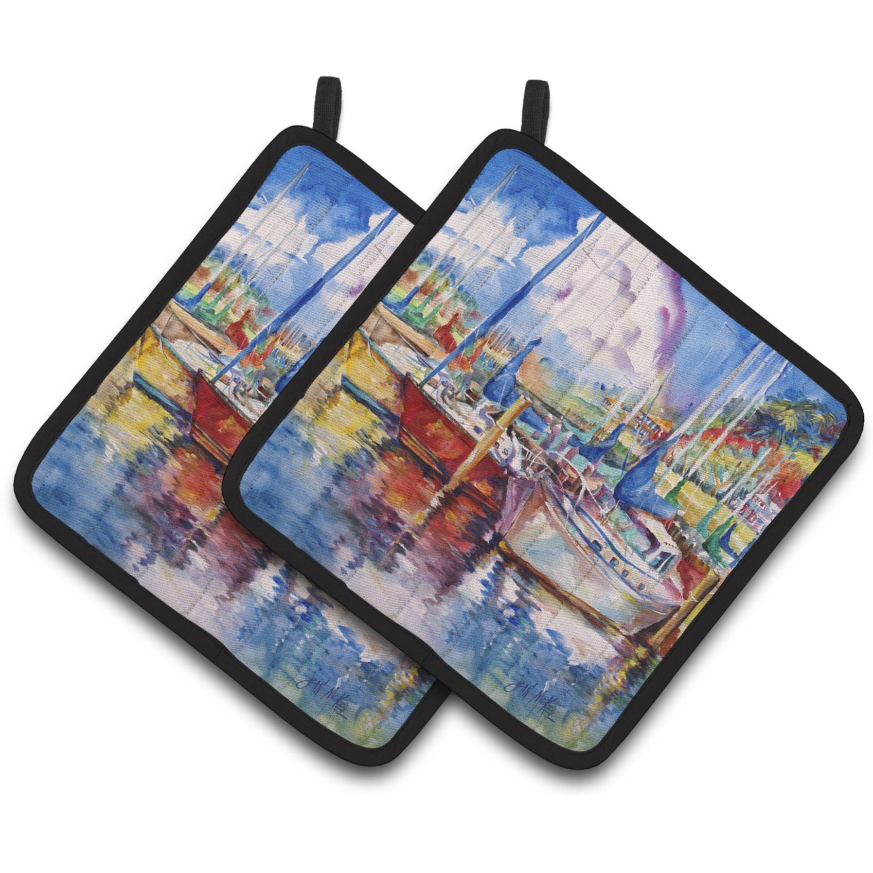 &quotCaroline's Treasures Tree Boats Sailboats Pair of Pot Holders JMK1247PTHD, 7.5HX7.5W, Multicolor"