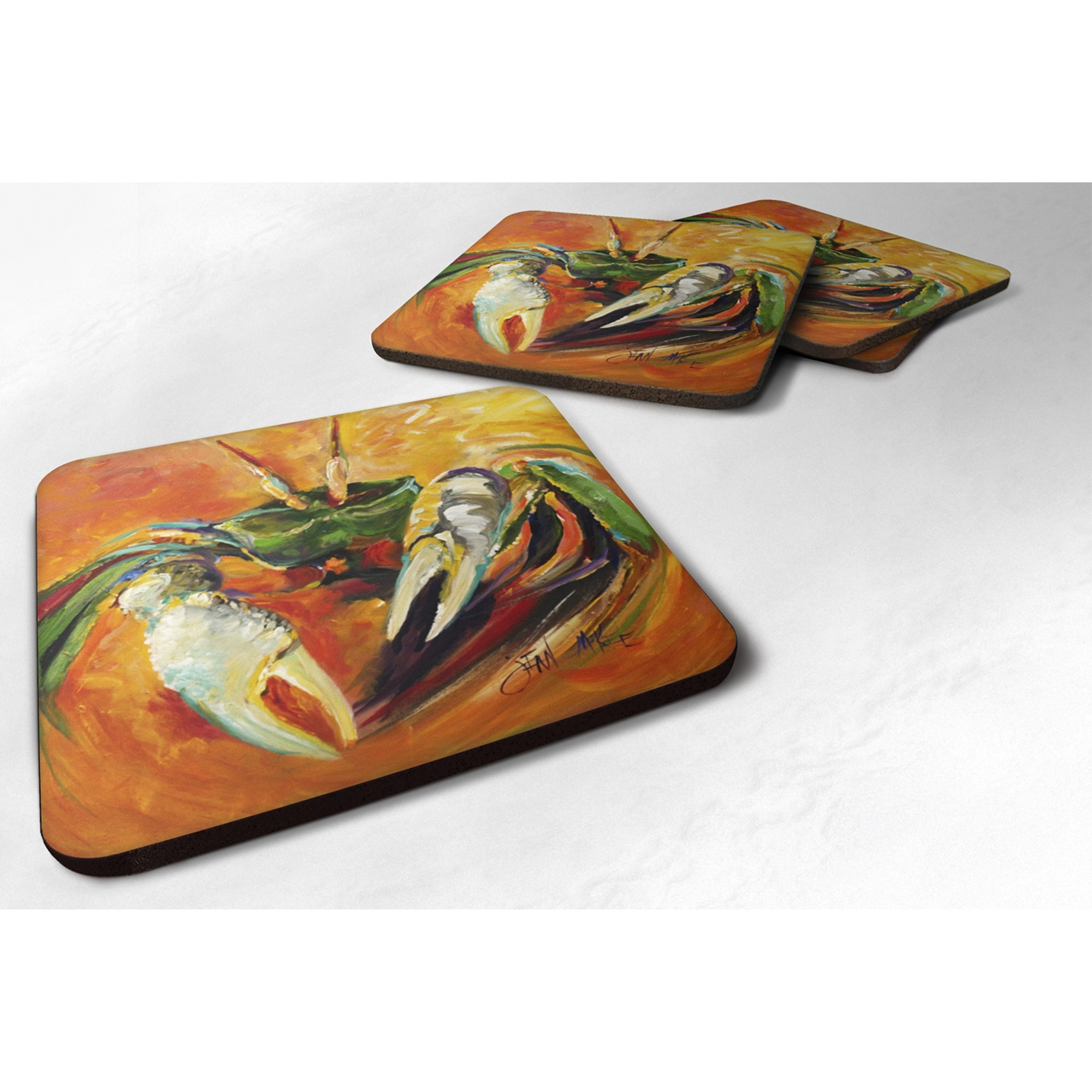 &quotCaroline's Treasures JMK1251FC Small Orange Crab Foam Coaster (Set of 4), 3.5"" H x 3.5"" W, Multicolor"
