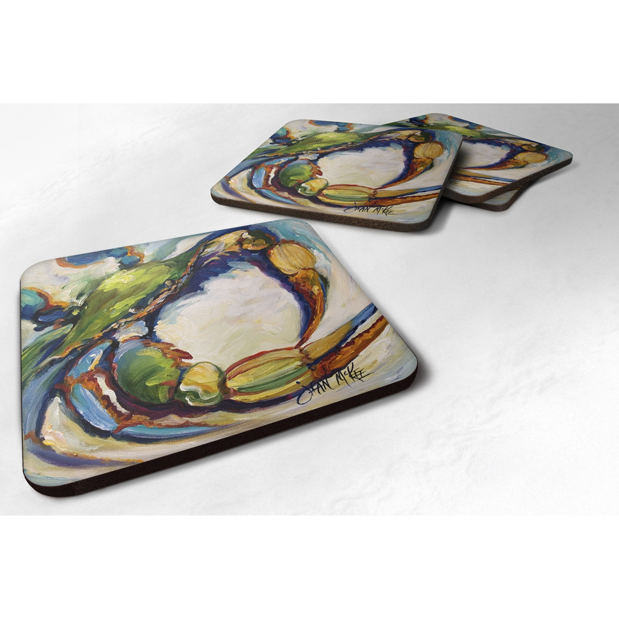 &quotCaroline's Treasures JMK1254FC 21 Crab Foam Coaster (Set of 4), 3.5"" H x 3.5"" W, Multicolor"