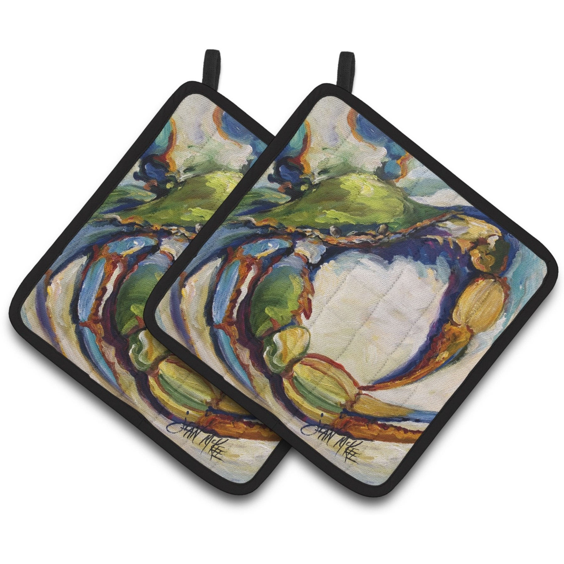 &quotCaroline's Treasures 21 Crab Pair of Pot Holders JMK1254PTHD, 7.5HX7.5W, Multicolor"