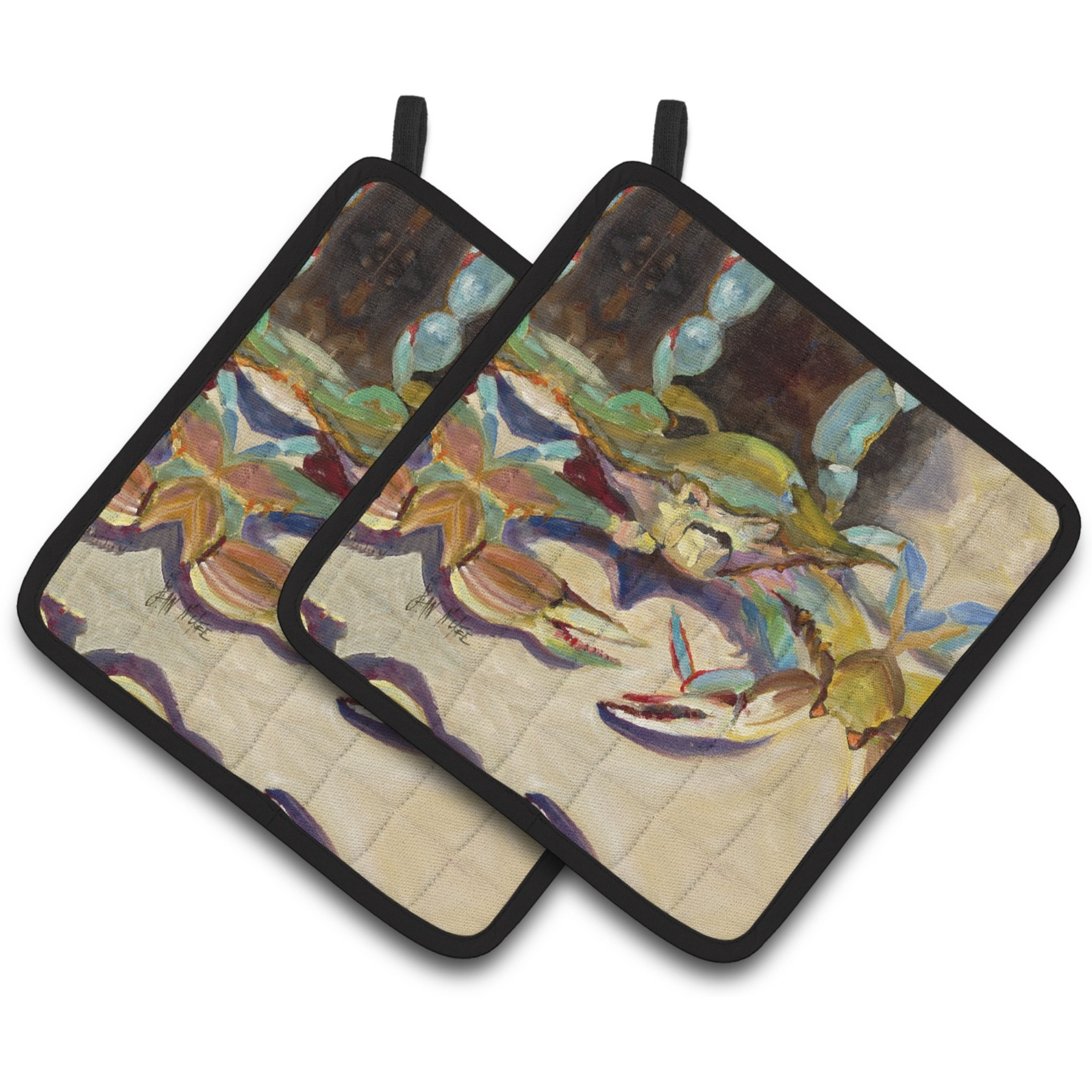 &quotCaroline's Treasures Crab Tailfin Crab Pair of Pot Holders JMK1259PTHD, 7.5HX7.5W, Multicolor"