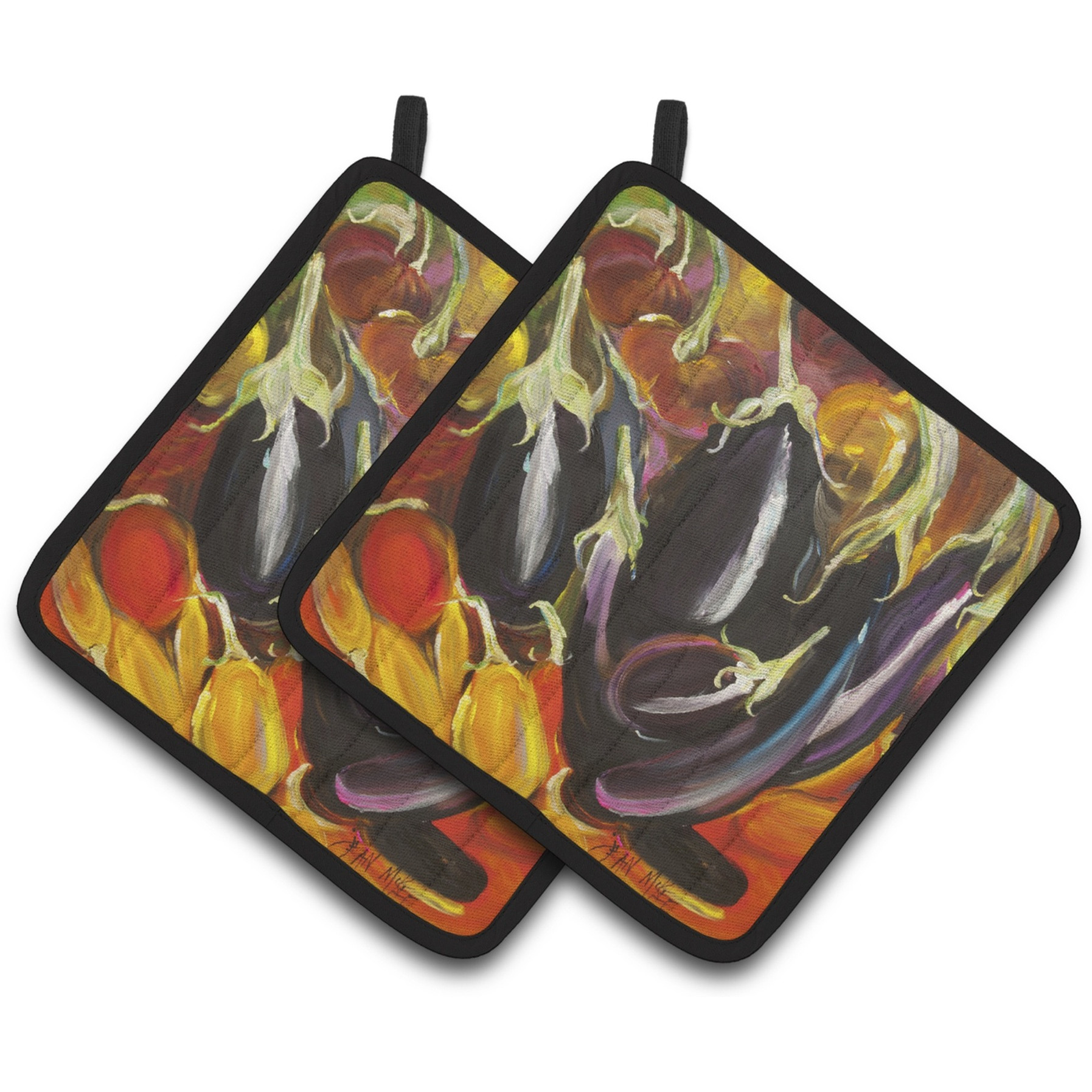 &quotCaroline's Treasures Eggplant Pair of Pot Holders JMK1260PTHD, 7.5HX7.5W, Multicolor"