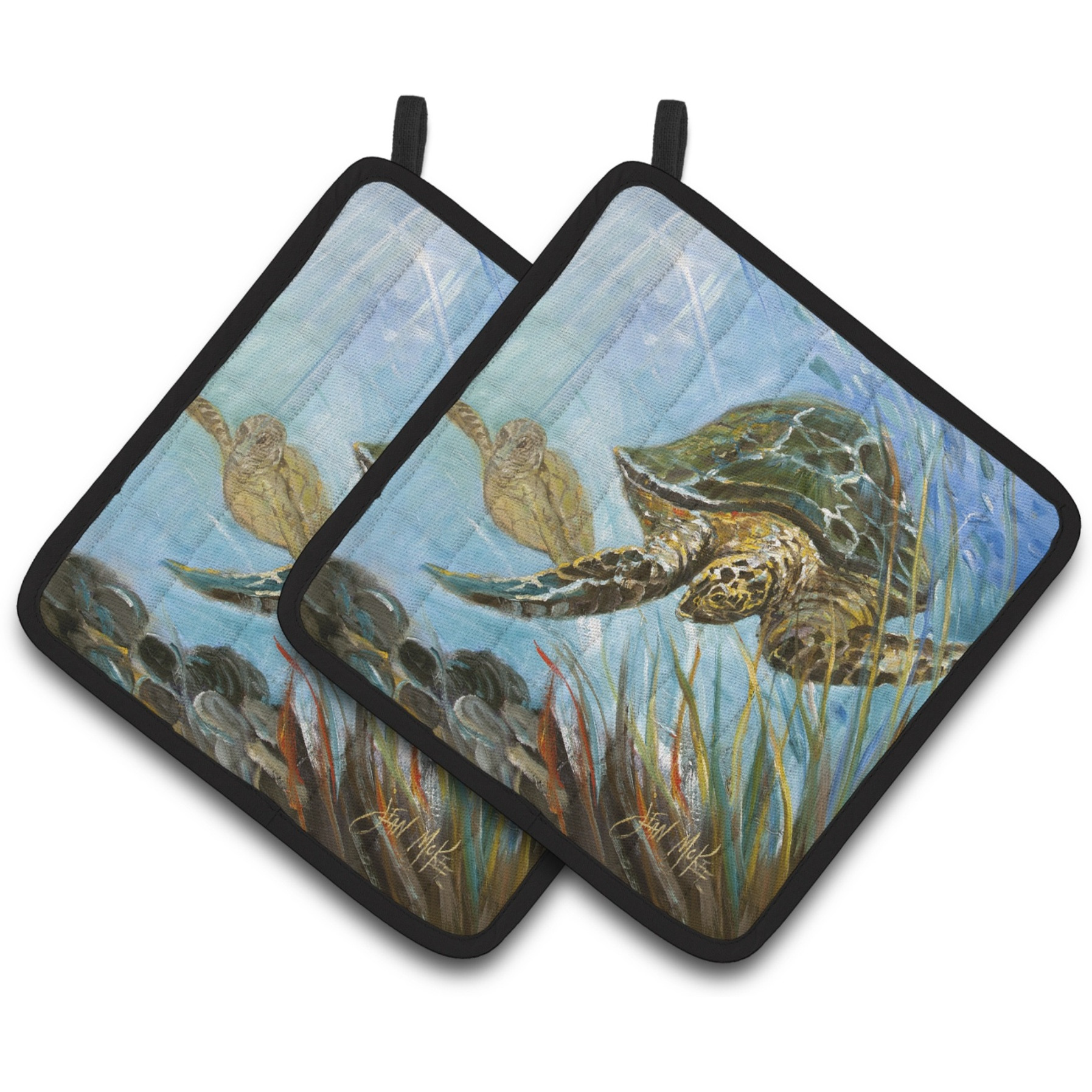 &quotCaroline's Treasures Loggerhead Sea Turtle Pair of Pot Holders JMK1261PTHD, 7.5HX7.5W, Multicolor"