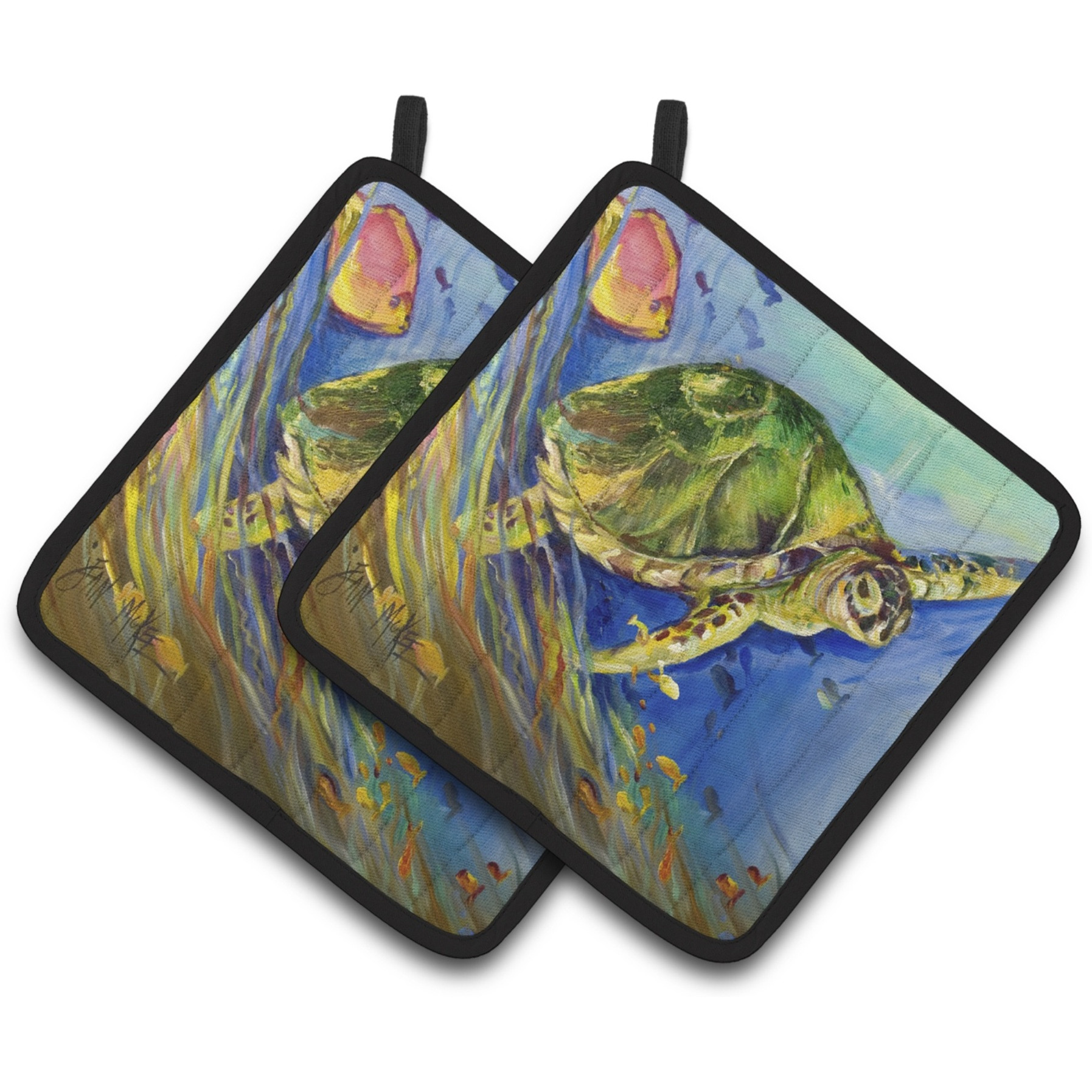 &quotCaroline's Treasures Loggerhead Sea Turtle Pair of Pot Holders JMK1262PTHD, 7.5HX7.5W, Multicolor"