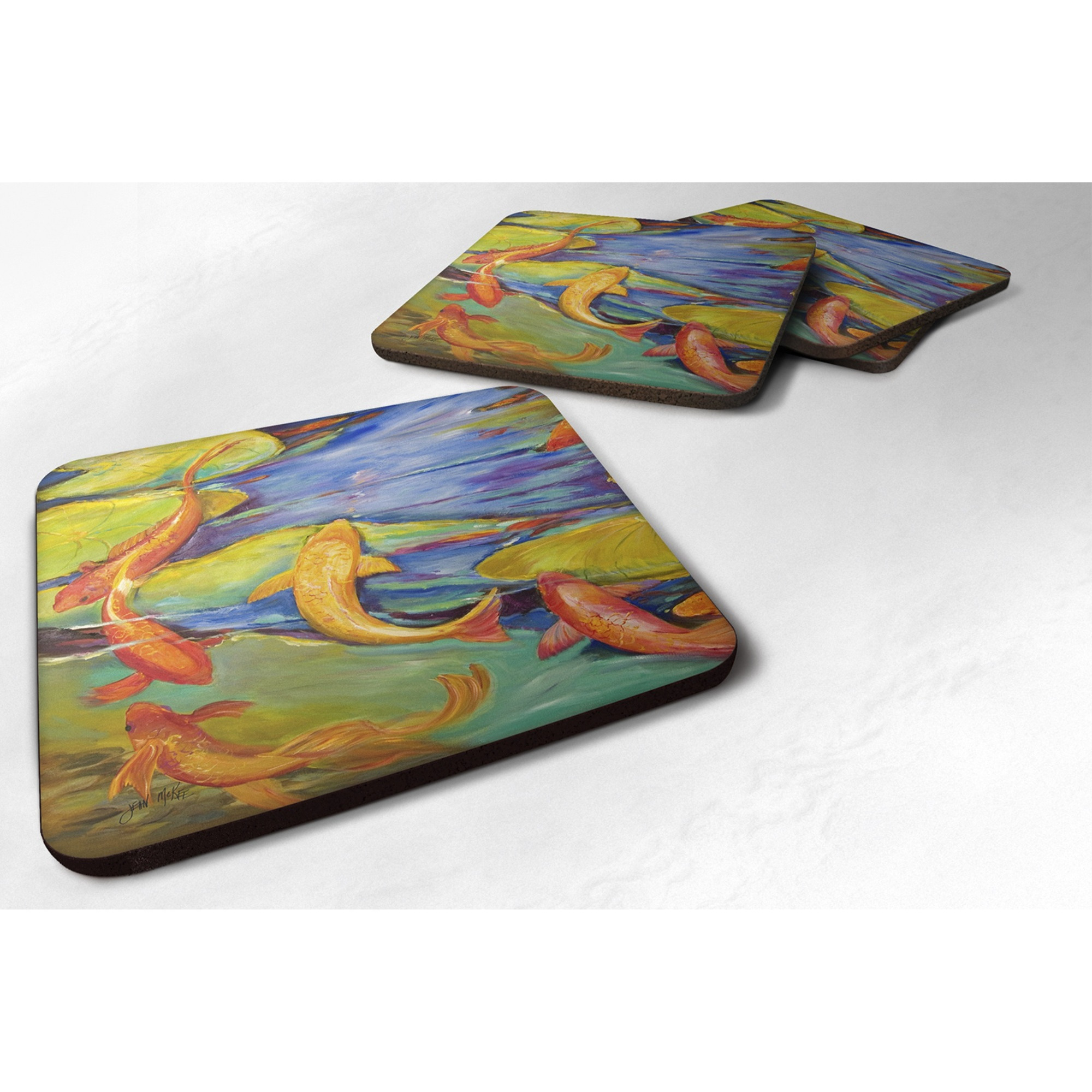 &quotCaroline's Treasures JMK1263FC Koi Foam Coaster (Set of 4), 3.5"" H x 3.5"" W, Multicolor"