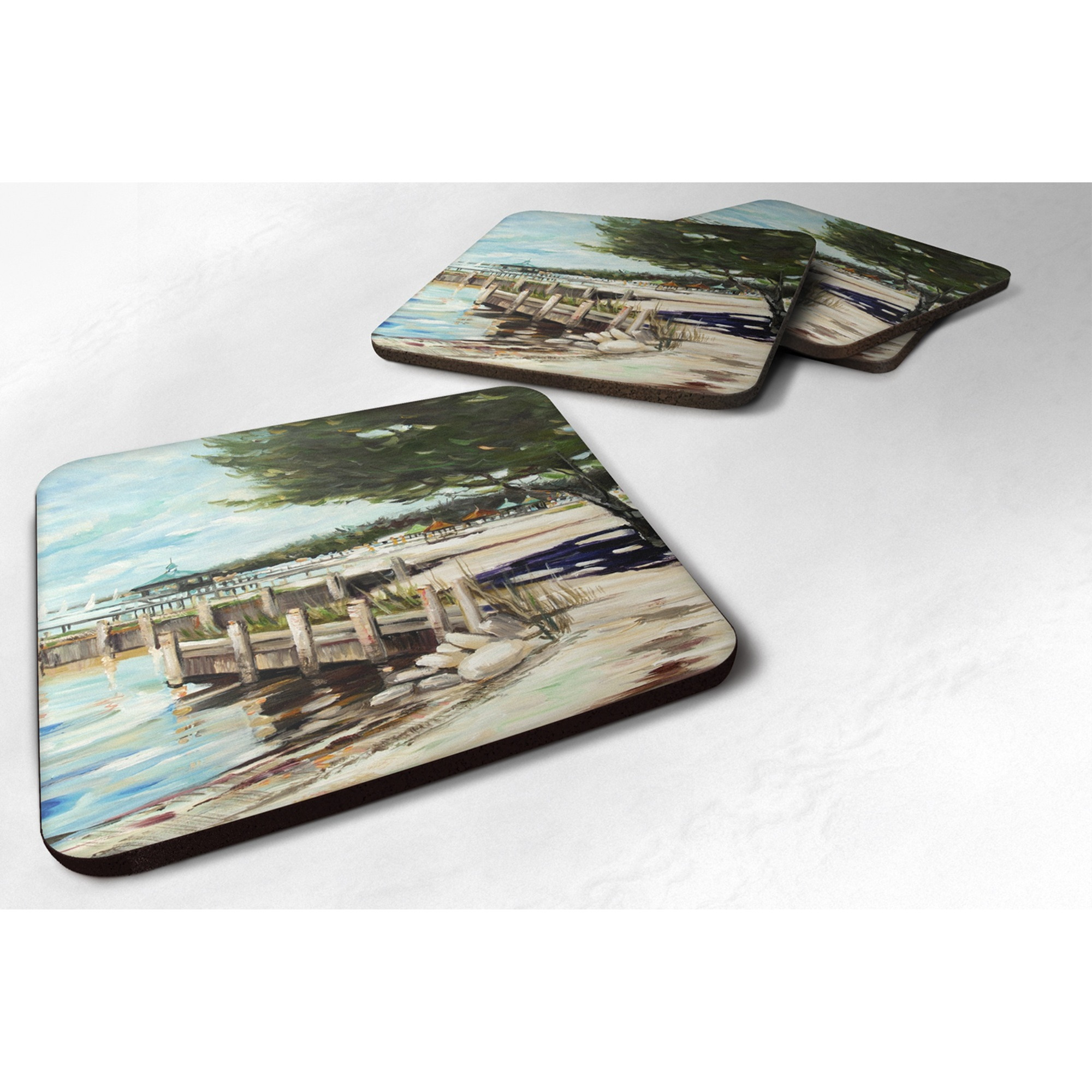 &quotCaroline's Treasures JMK1273FC at the Pier Sailboats Foam Coaster (Set of 4), 3.5"" H x 3.5"" W, Multicolor"