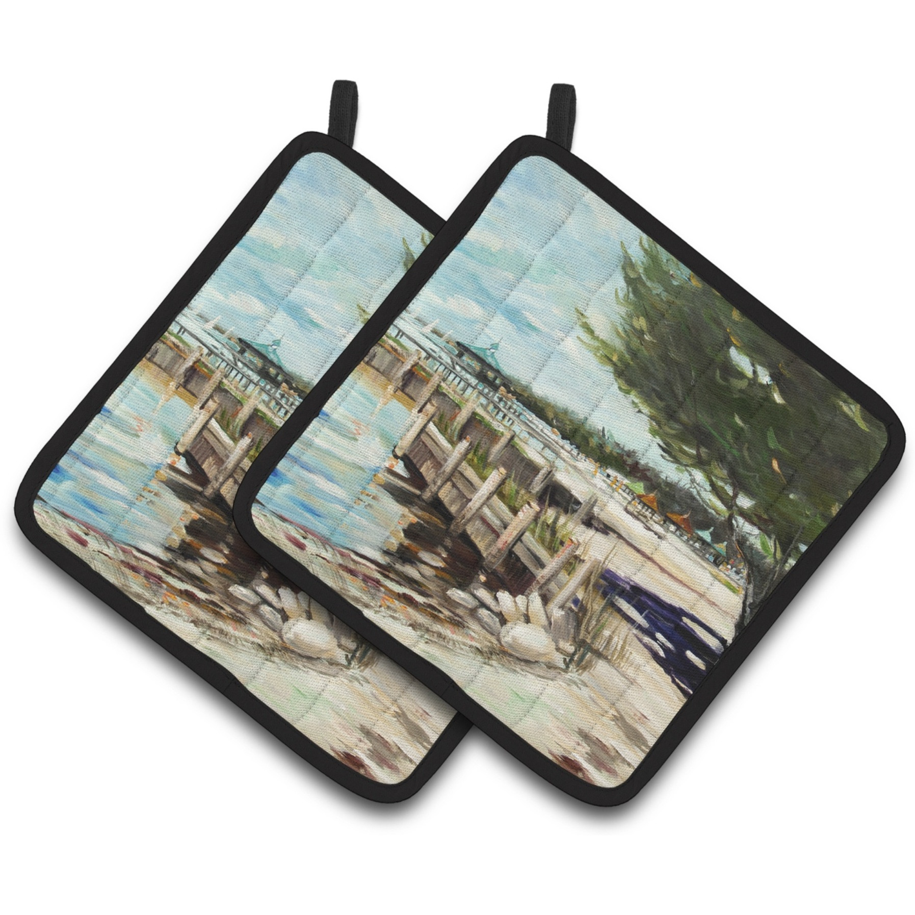 &quotCaroline's Treasures At The Pier Sailboats Pair of Pot Holders JMK1273PTHD, 7.5HX7.5W, Multicolor"
