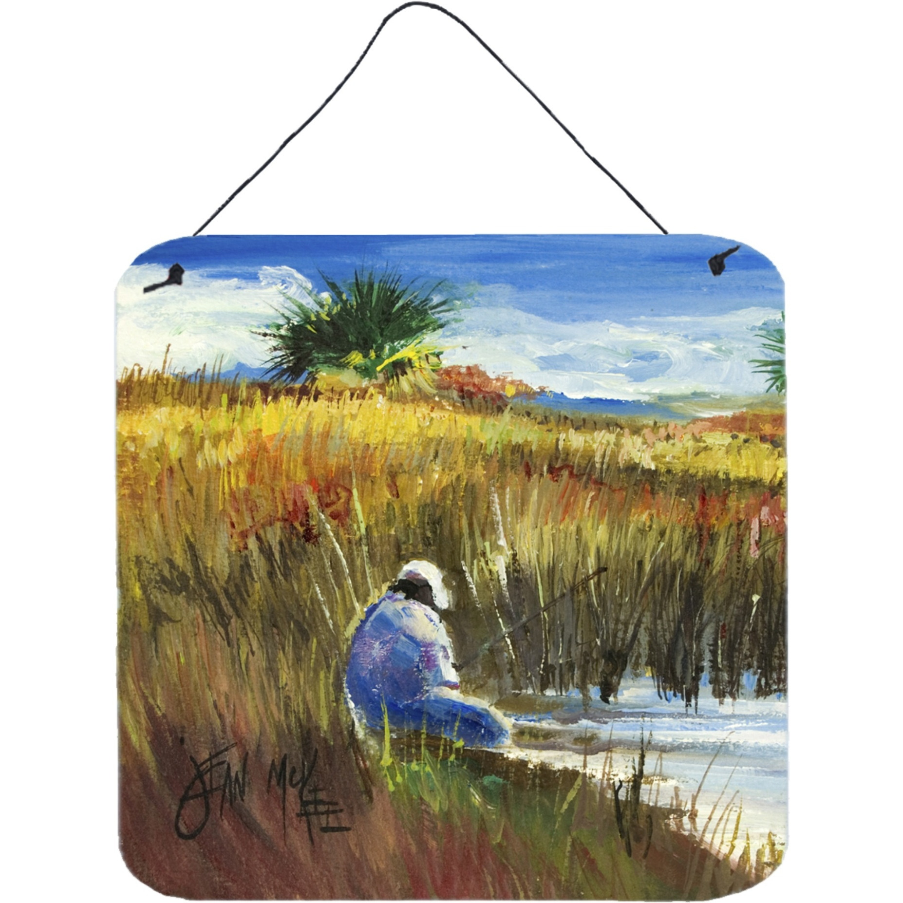 &quotCaroline's Treasures Fishing on the Bank Wall or Door Hanging Prints, 6 x 6"""