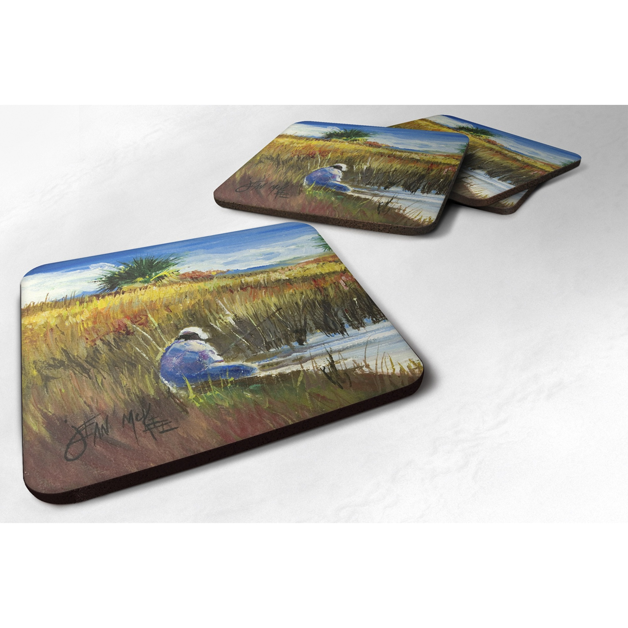 &quotCaroline's Treasures JMK1274FC Fishing on the Bank Foam Coaster (Set of 4), 3.5"" H x 3.5"" W, Multicolor"