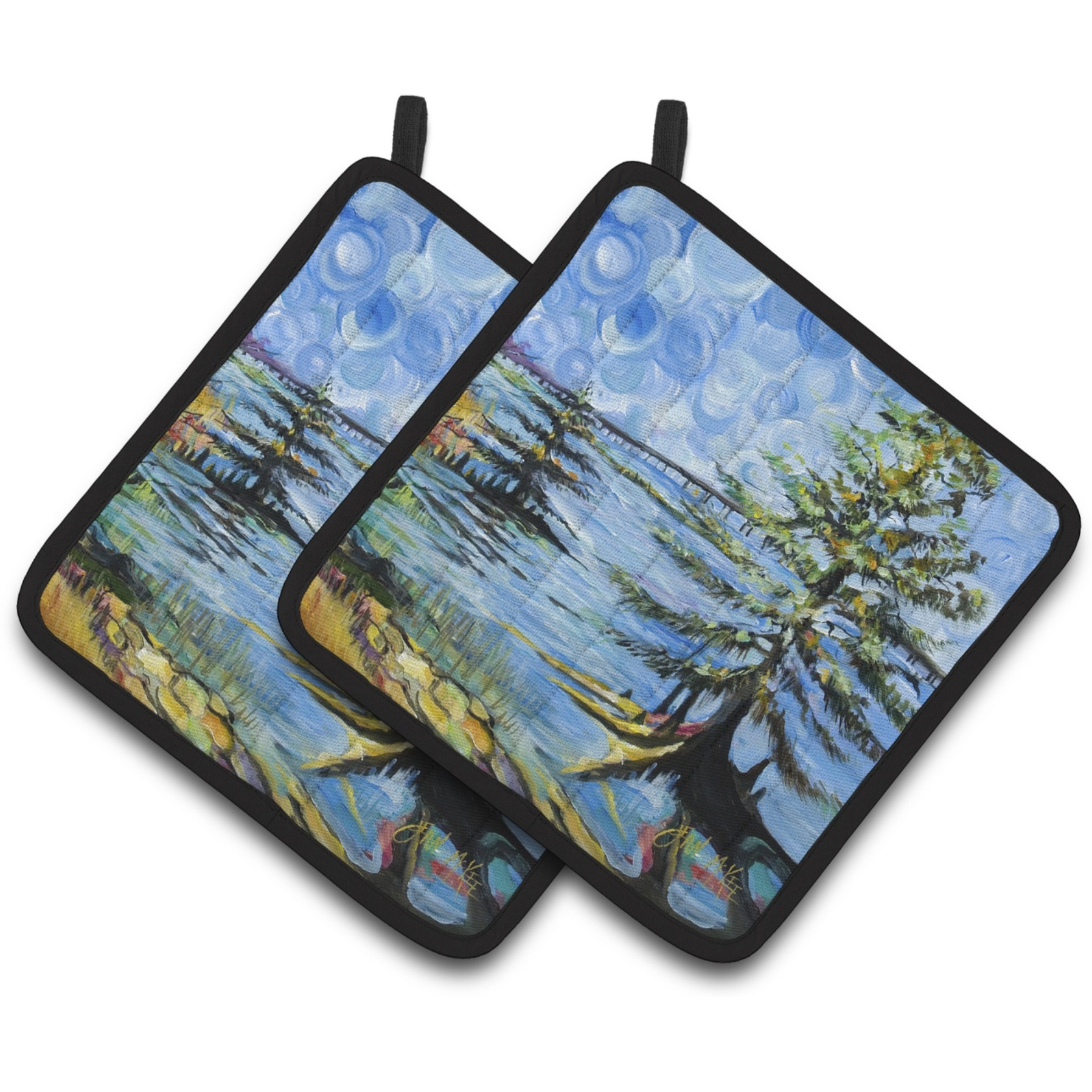 &quotCaroline's Treasures Life On The Causeway Pair of Pot Holders JMK1275PTHD, 7.5HX7.5W, Multicolor"