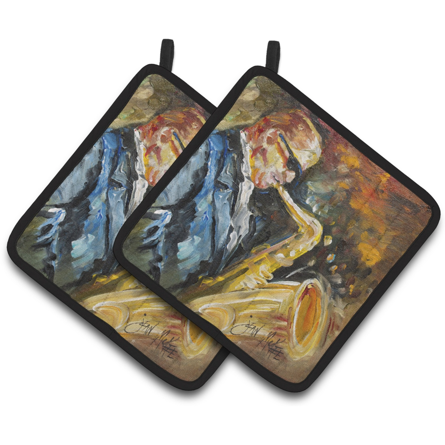 &quotCaroline's Treasures Jazz Sazophone Pair of Pot Holders JMK1277PTHD, 7.5HX7.5W, Multicolor"
