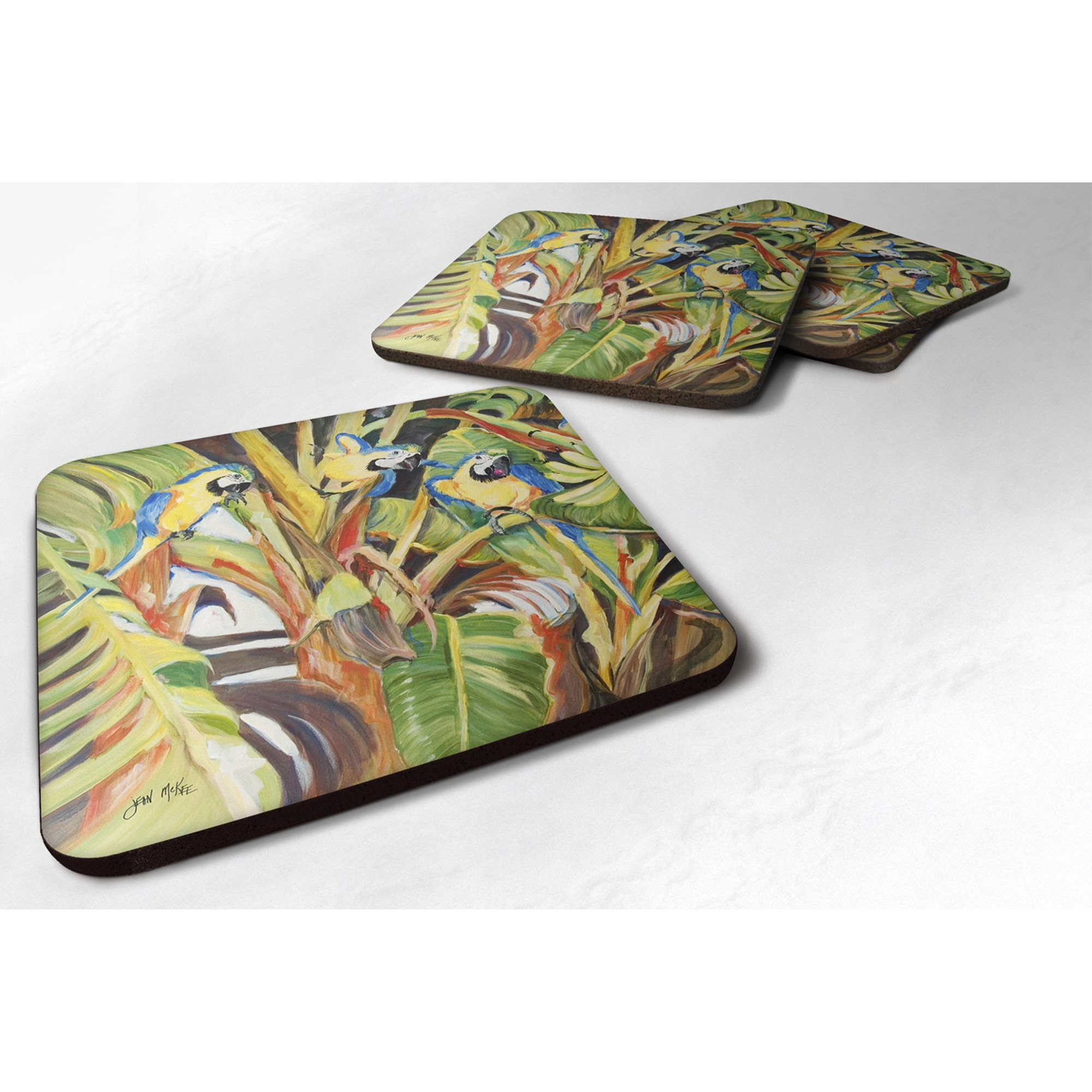 &quotCaroline's Treasures JMK1281FC Parrots Foam Coaster (Set of 4), 3.5"" H x 3.5"" W, Multicolor"