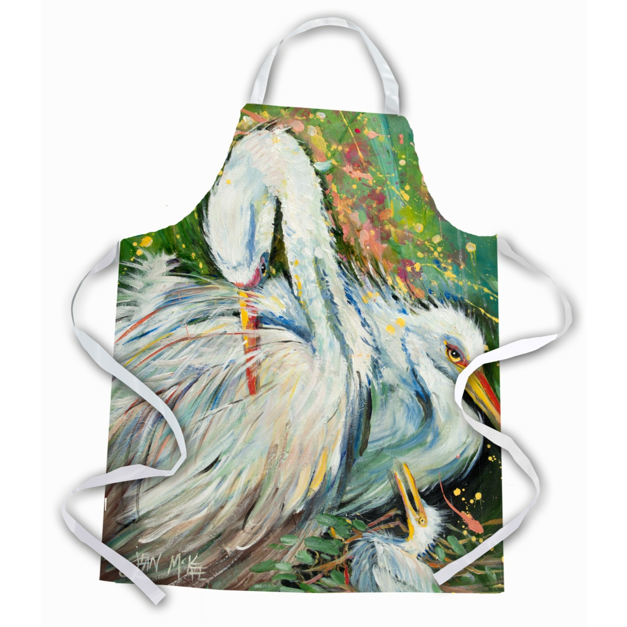 &quotCaroline's Treasures JMK1289APRON White Egret in the Rain Apron, Large, Multicolor"