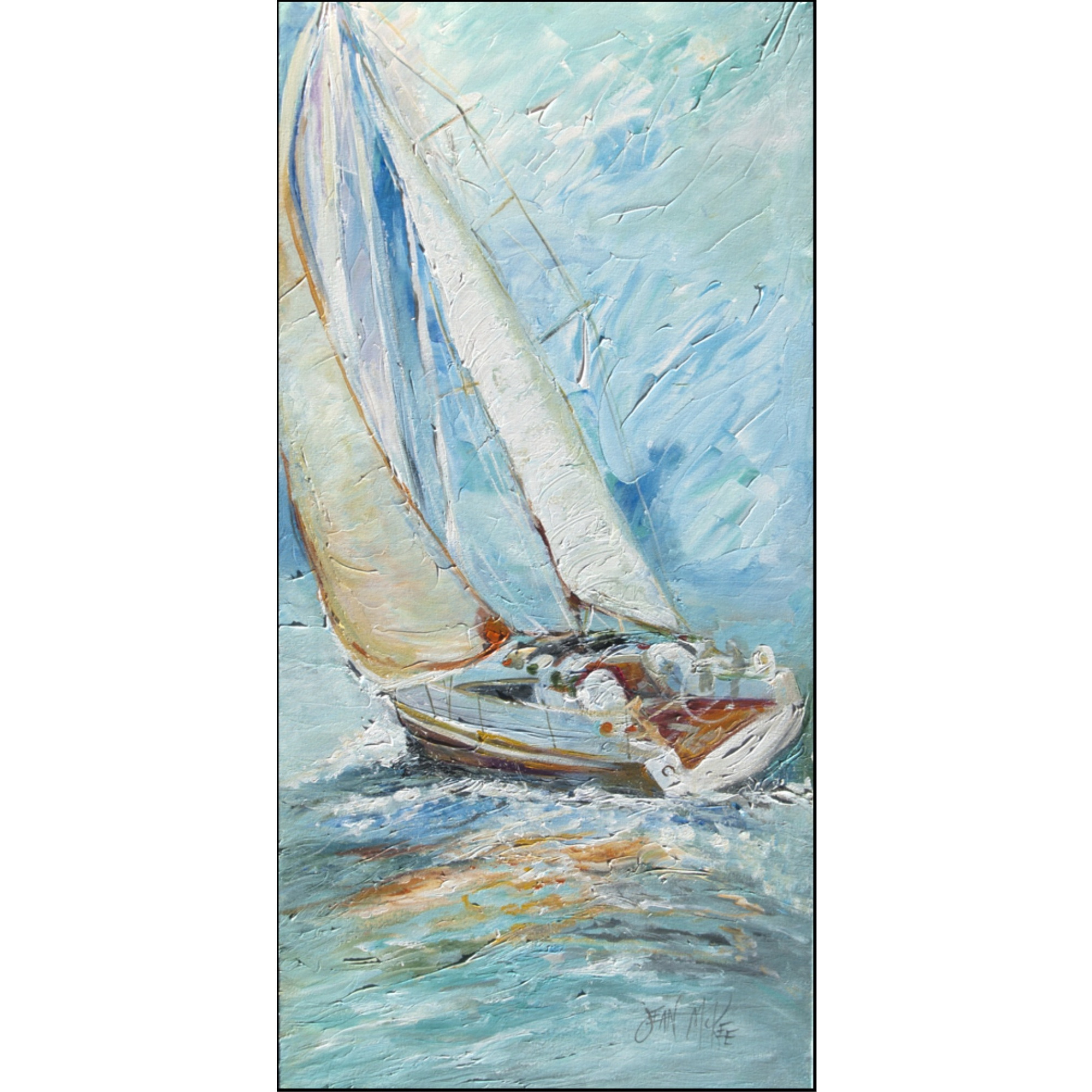 &quotCaroline's Treasures Aqua Boats Sailboats Floor Runner, 58hx28w, Multicolor"