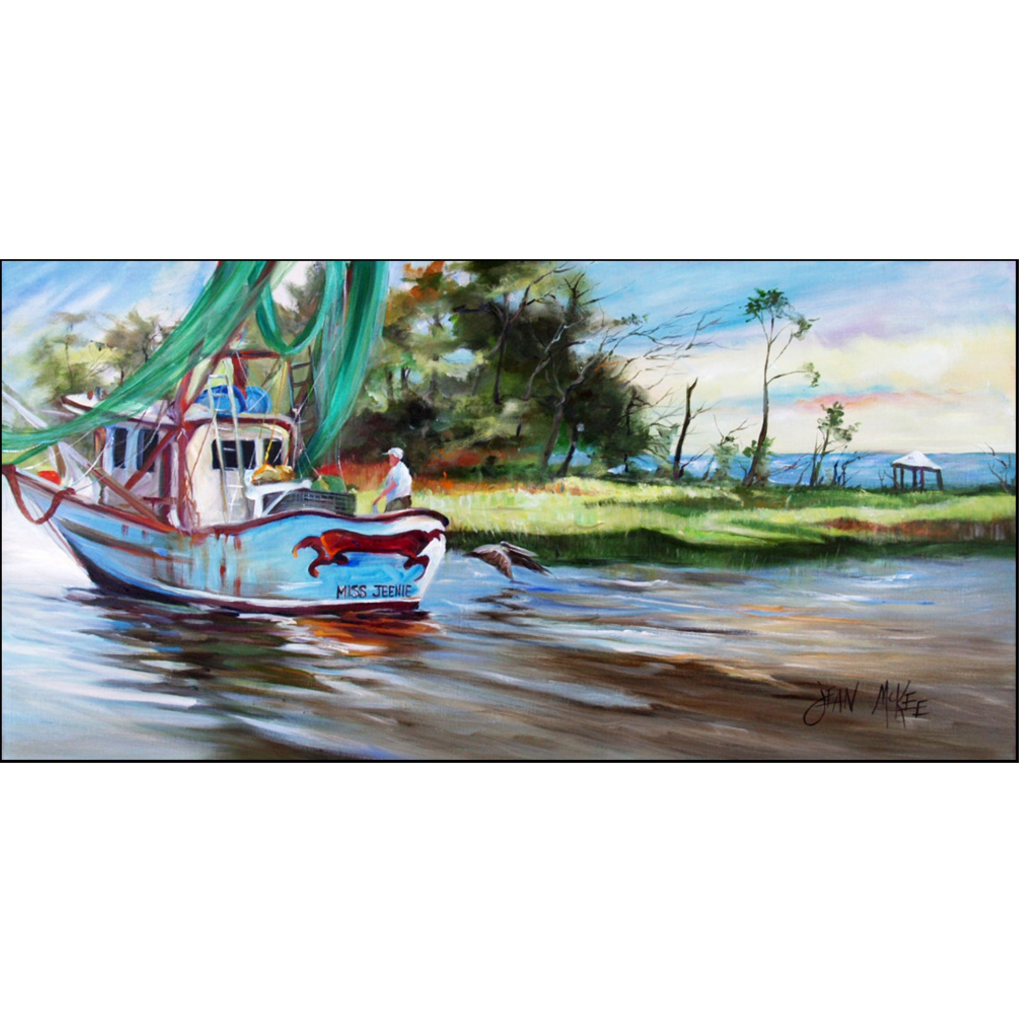 &quotCaroline's Treasures Shrimp Boats Miss Jeanie Floor Runner, 28"" x 58"", Multicolor"