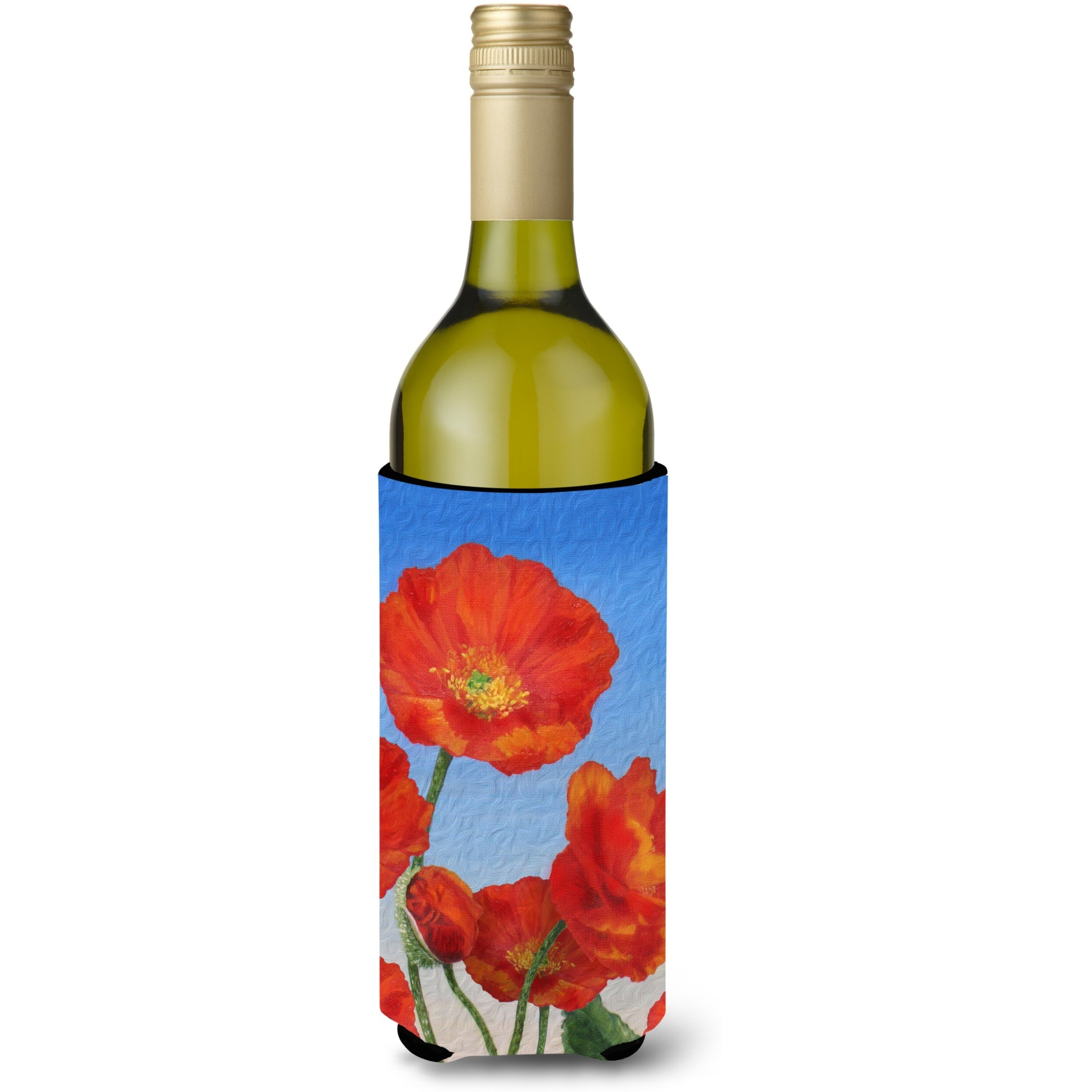 &quotCaroline's Treasures Poppies by Sinead Jones Wine Bottle Koozie Hugger, 750ml, Multicolor"
