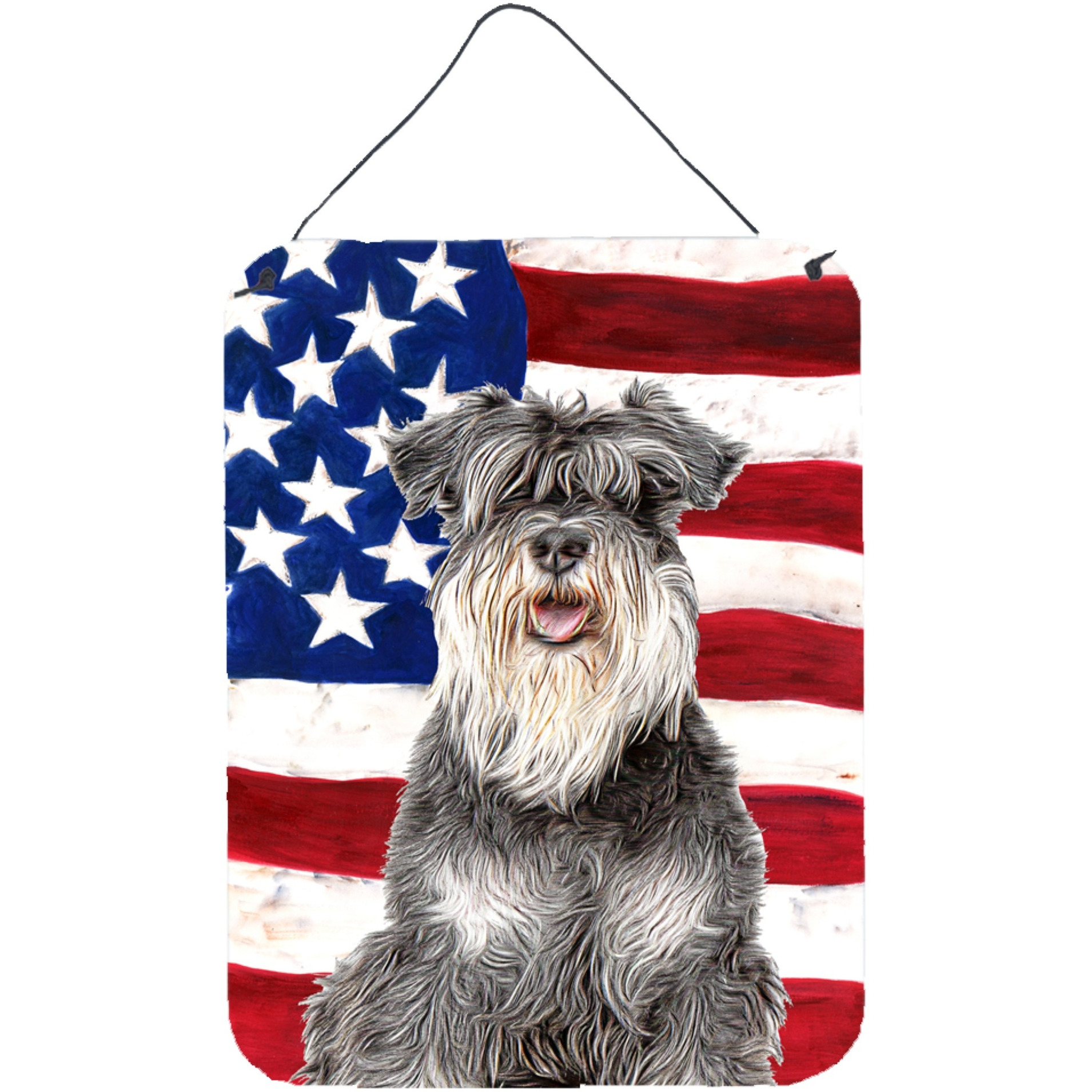 &quotCaroline's Treasures KJ1157DS1216 Usa American Flag with Schnauzer Wall or Door Hanging Prints, 16"" x 12"""
