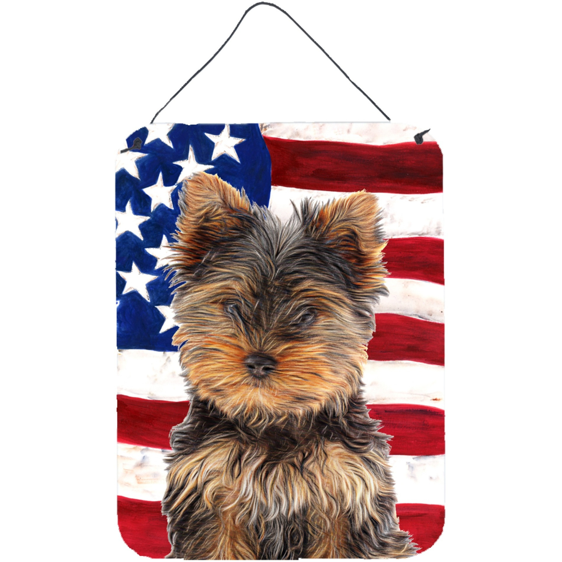 &quotCaroline's Treasures Usa American Flag with Yorkie Puppy/Yorkshire Terrier Wall or Door Hanging Prints, 16"" x 12"""
