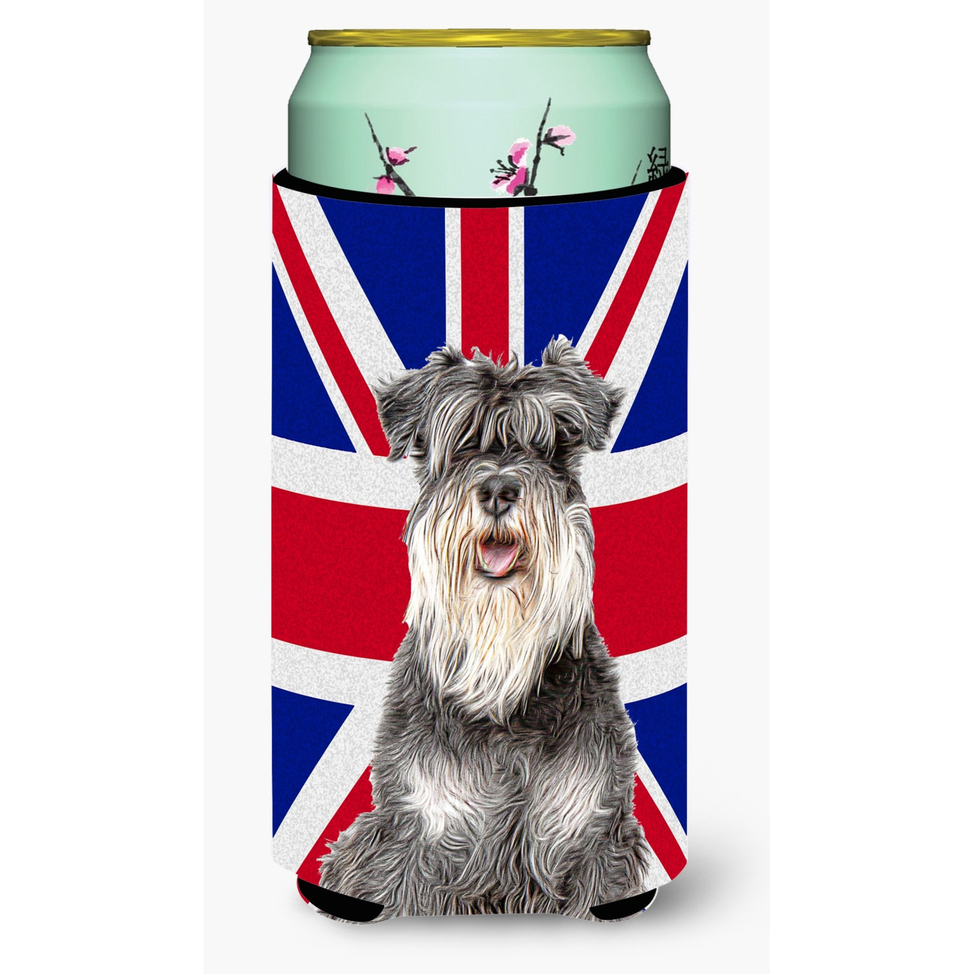 Schnauzer with English Union Jack British Flag Tall Boy Beverage Insulator Hugger KJ1164TBC