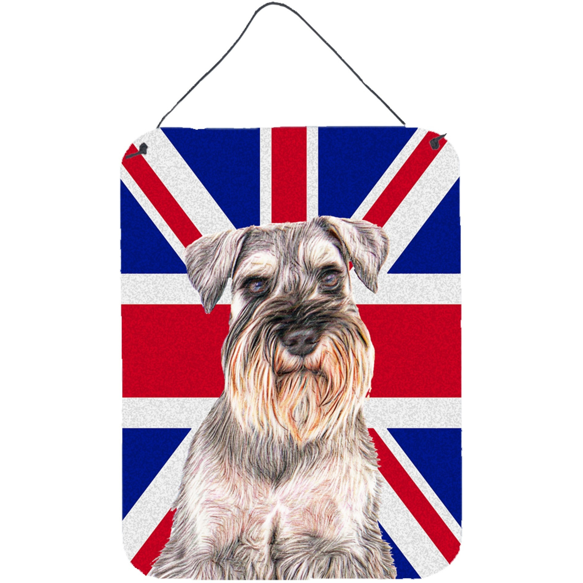 &quotCaroline's Treasures KJ1165DS1216 Schnauzer with English Union Jack British Flag Wall or Door Hanging Prints, 16"" x 12"""