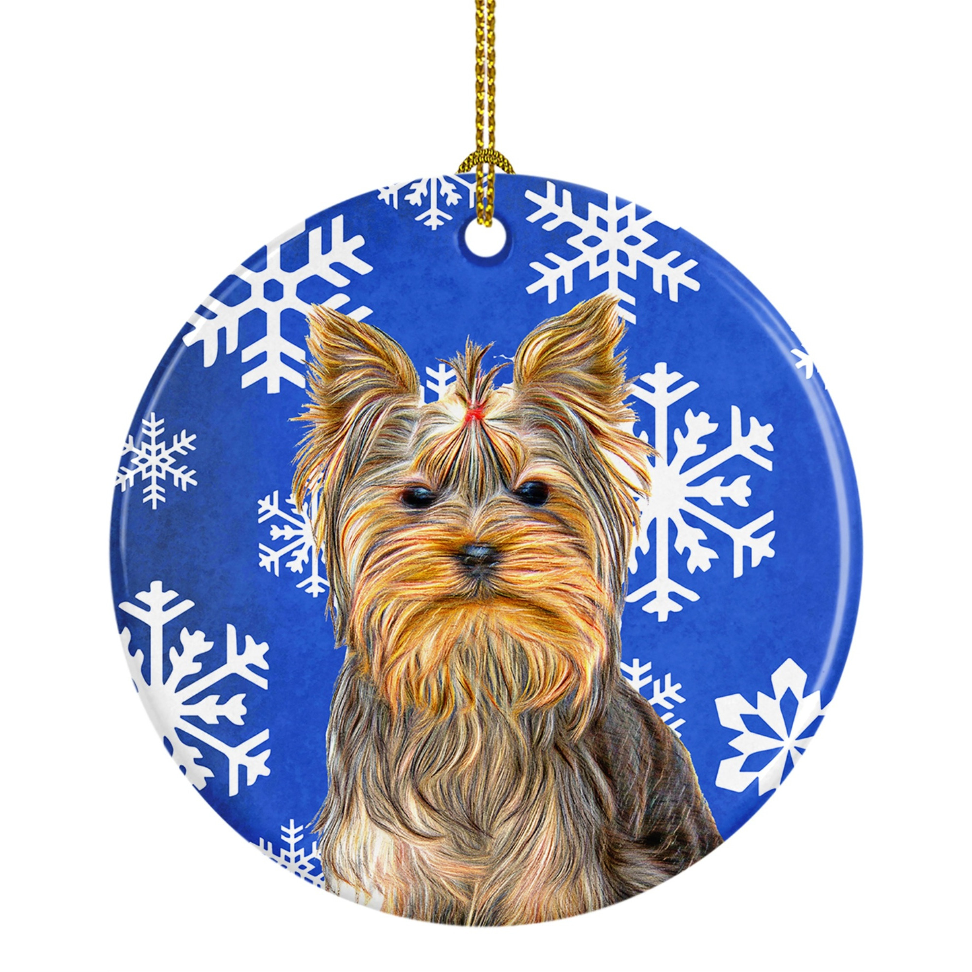 Winter Snowflakes Holiday Yorkie / Yorkshire Terrier Ceramic Ornament KJ1177CO1