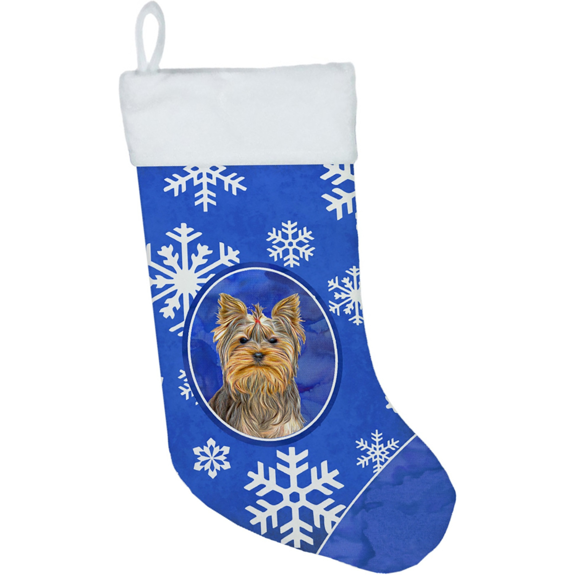 &quotCaroline's Treasures Winter Snowflakes Holiday Yorkie/Yorkshire Terrier Christmas Stocking, 11 x 18"", Mulitcolor"