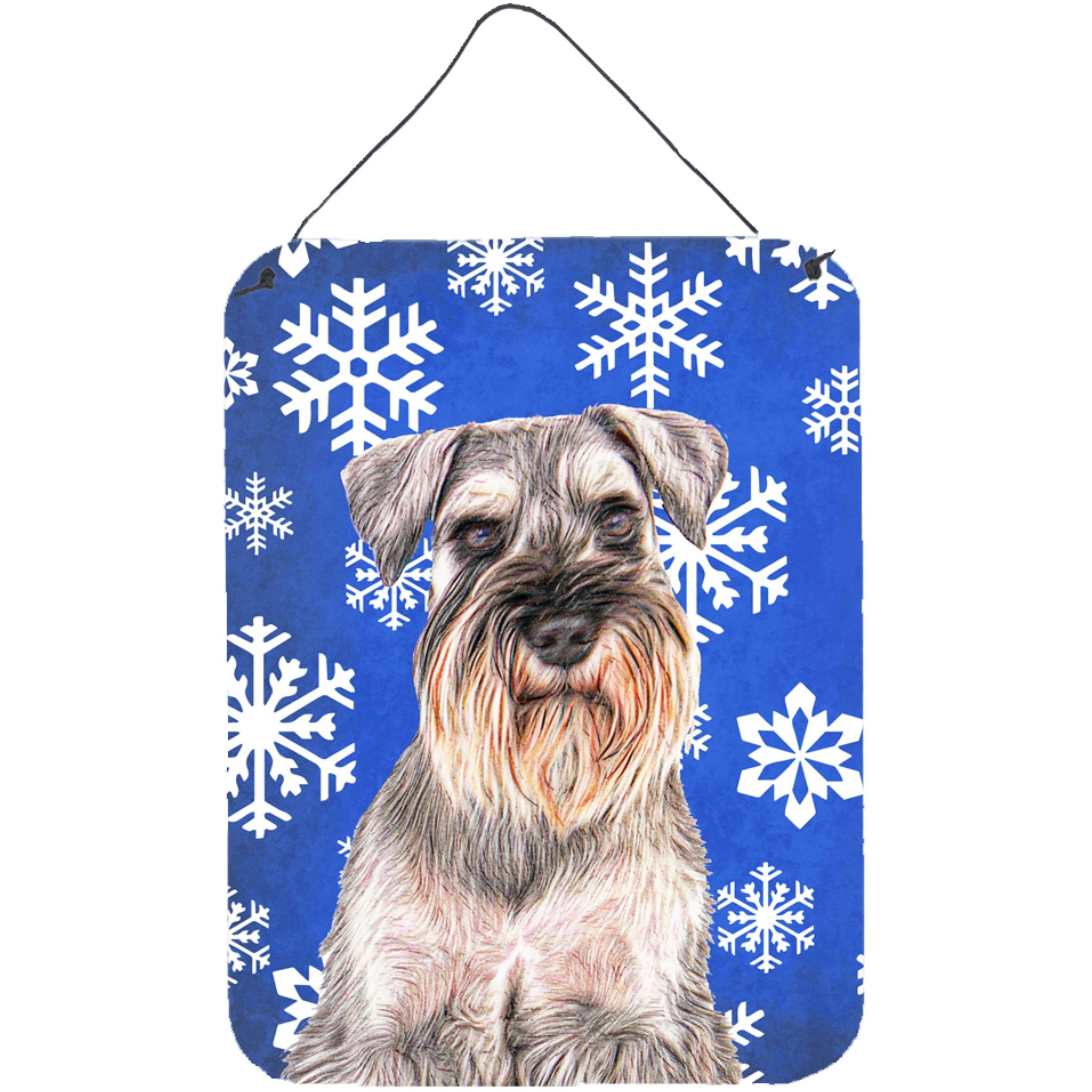 &quotCaroline's Treasures KJ1179DS1216 Winter Snowflakes Holiday Schnauzer Wall or Door Hanging Prints, 16"" x 12"""