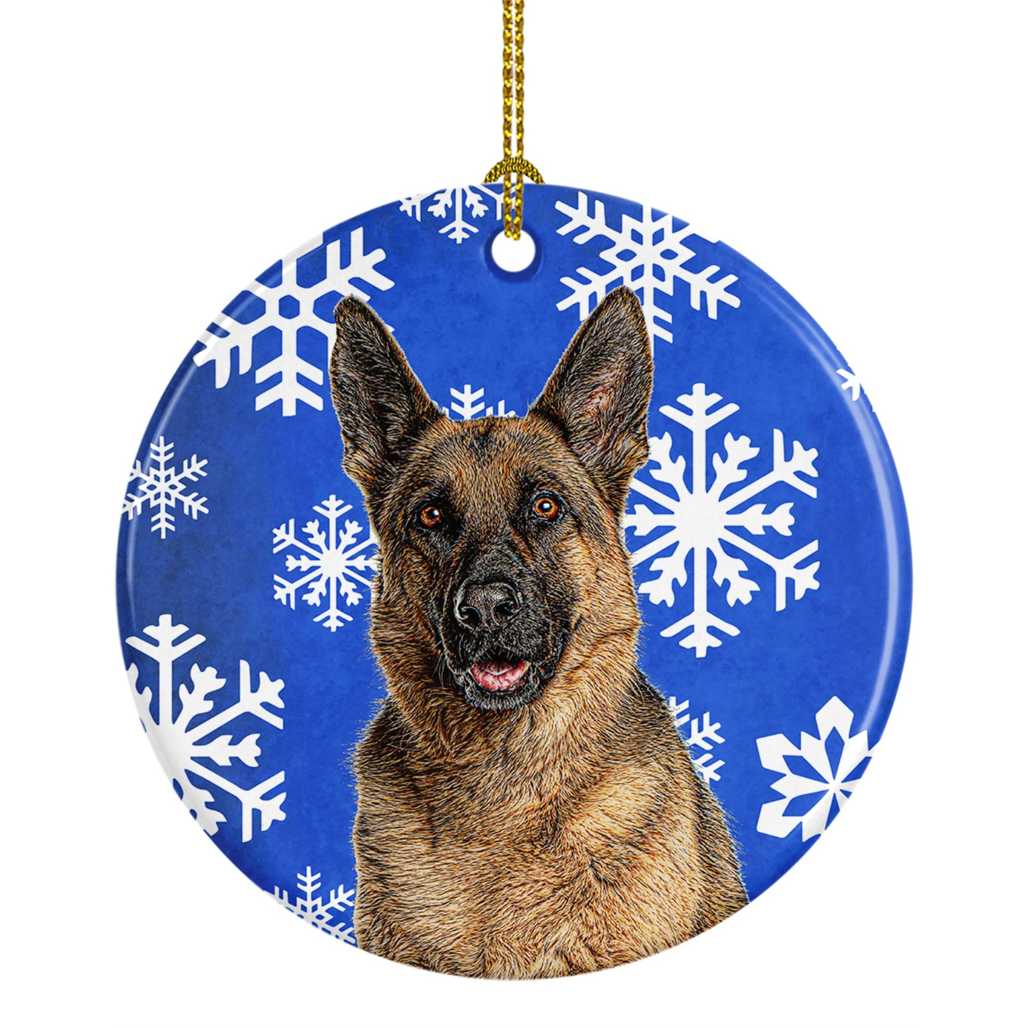 Winter Snowflakes Holiday German Shepherd Ceramic Ornament KJ1180CO1
