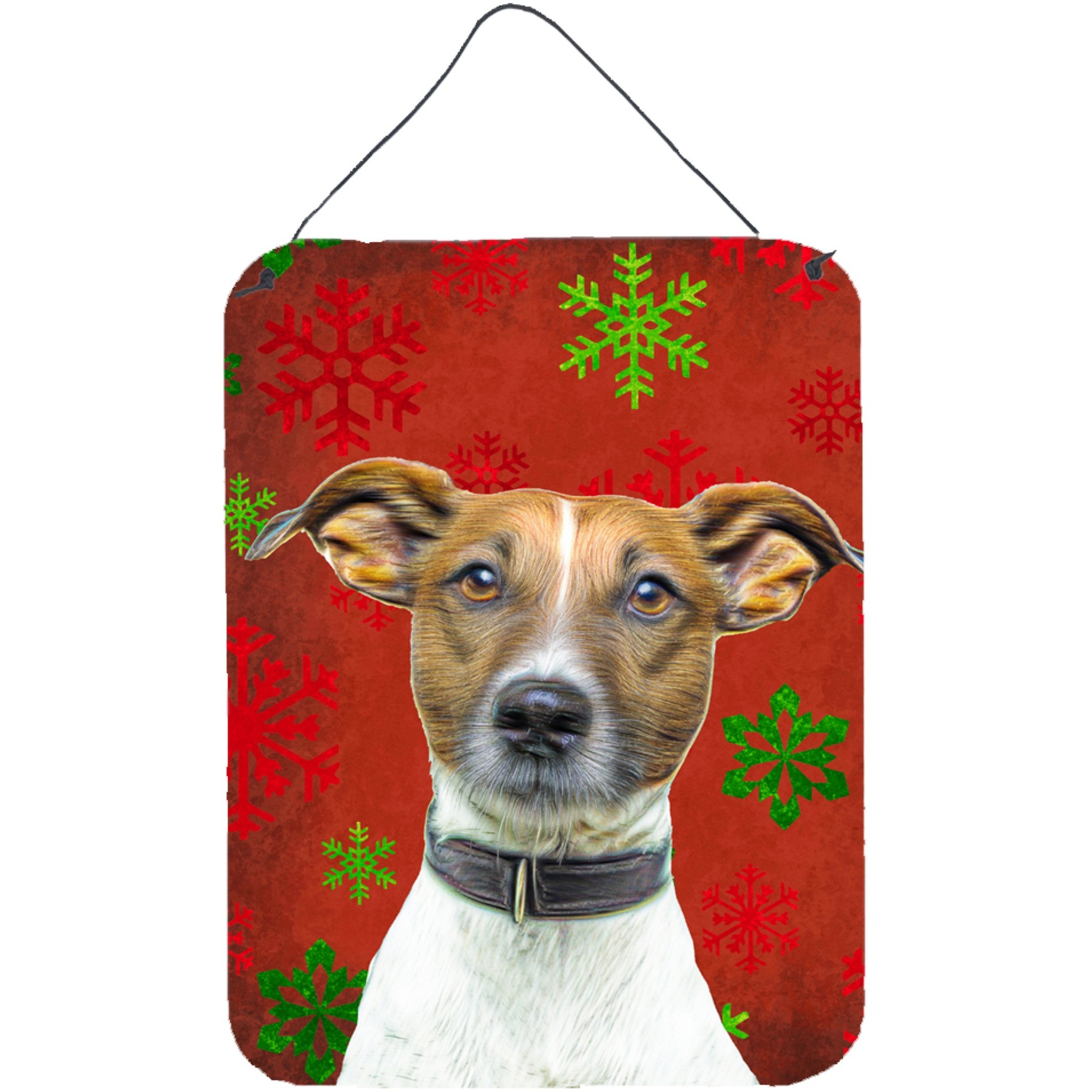 &quotCaroline's Treasures Red Snowflakes Holiday Christmas Jack Russell Terrier Wall or Door Hanging Prints, 16"" x 12"""