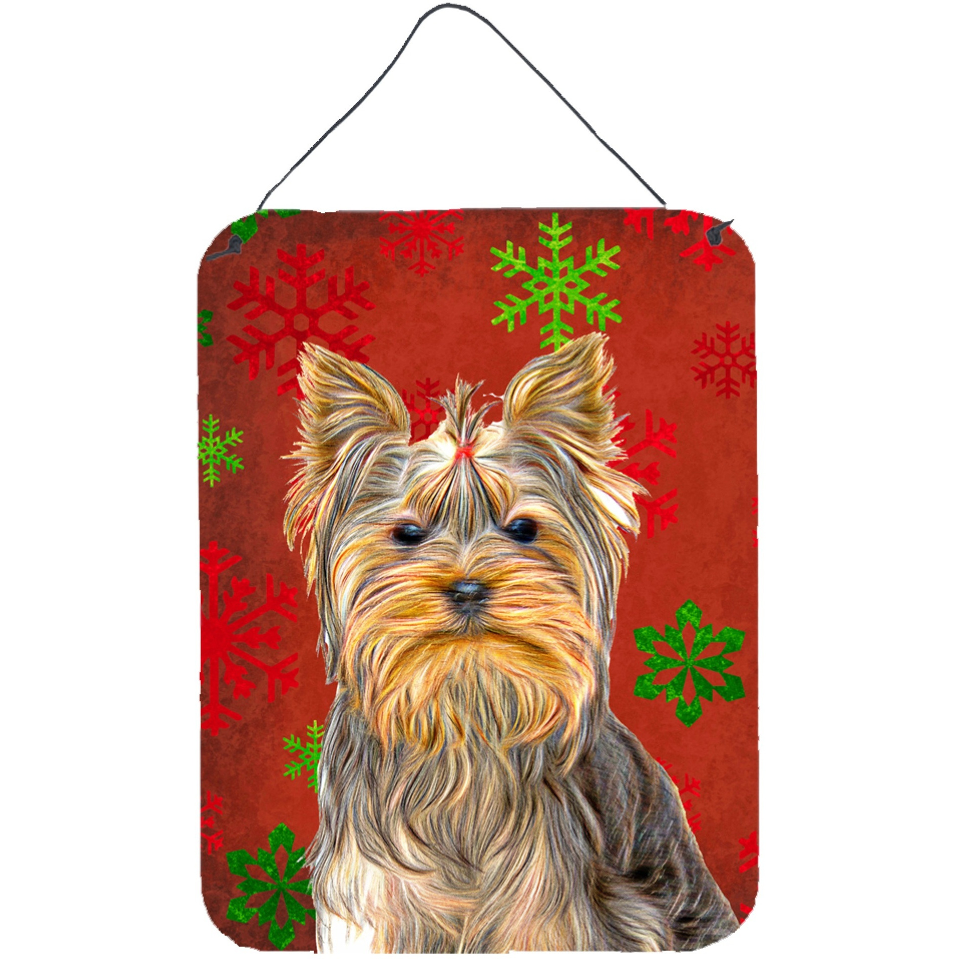 &quotCaroline's Treasures Red Snowflakes Holiday Christmas Yorkie/Yorkshire Terrier Wall or Door Hanging Prints, 16"" x 12"""