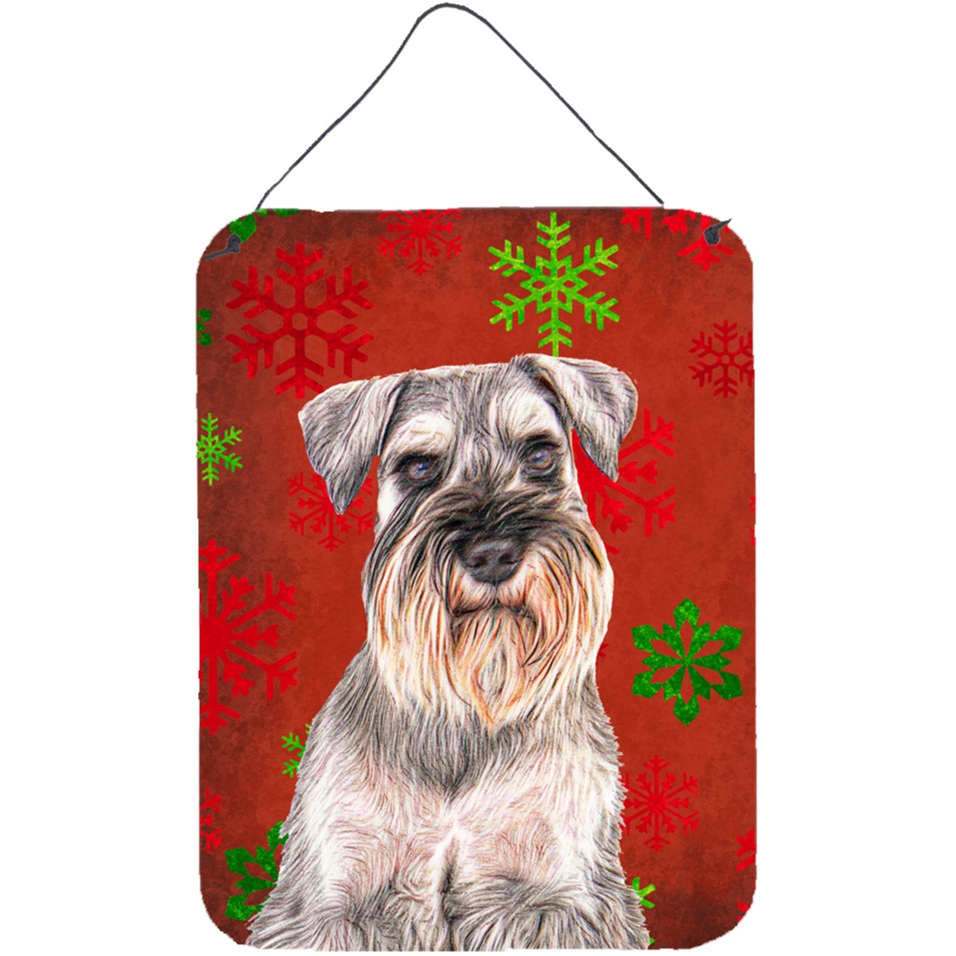 &quotCaroline's Treasures KJ1186DS1216 Red Snowflakes Holiday Christmas Schnauzer Wall or Door Hanging Prints, 16"" x 12"""