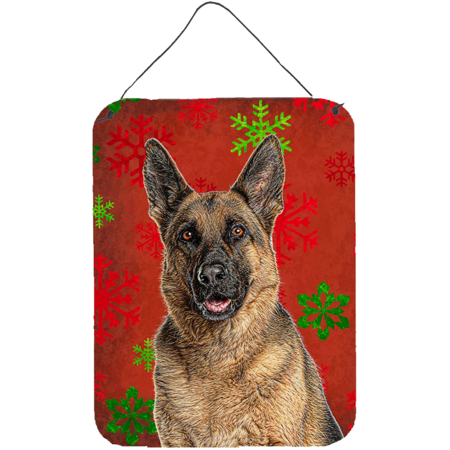 &quotCaroline's Treasures Red Snowflakes Holiday Christmas German Shepherd Wall or Door Hanging Prints, 16"" x 12"""