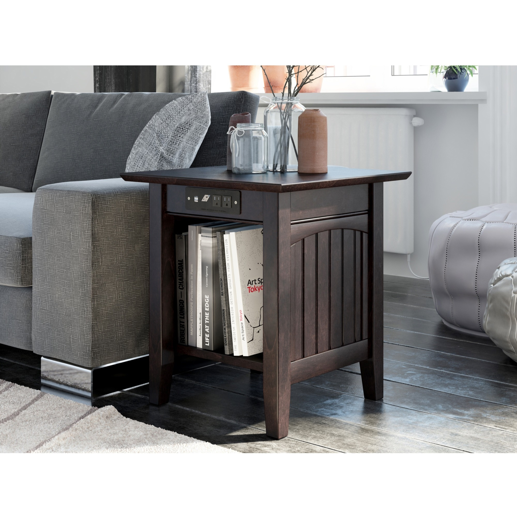Nantucket End Table with Charging Station in Espresso