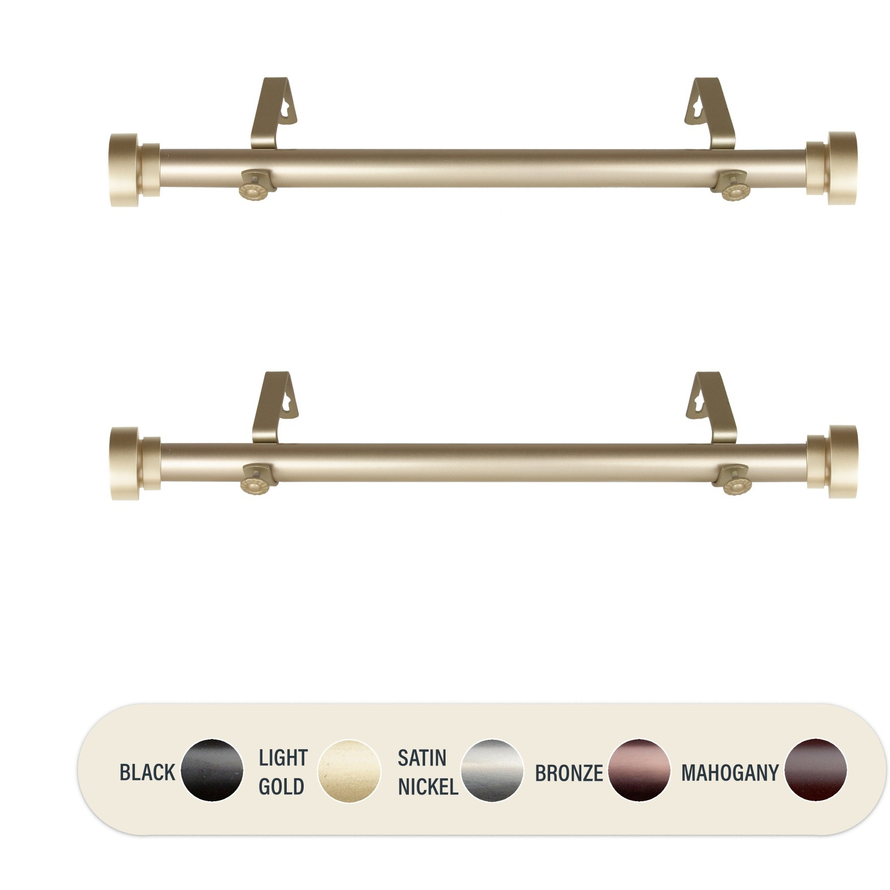 Basic 1 inch Side Curtain Rod 12-20 inch long (Set of 2) - Gold