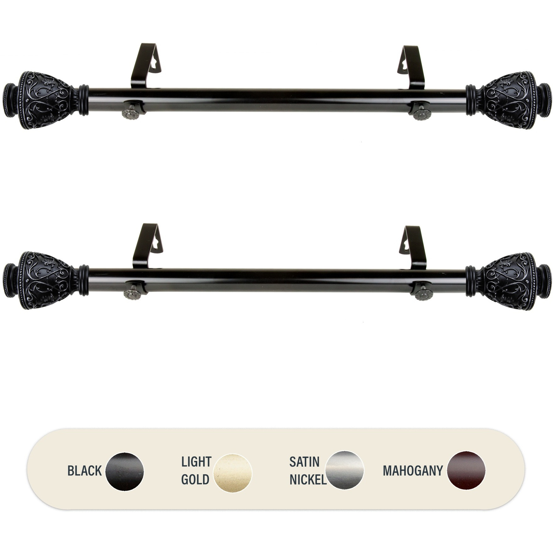 Virginia 1 inch Side Curtain Rod 12-20 inch long (Set of 2) - Black